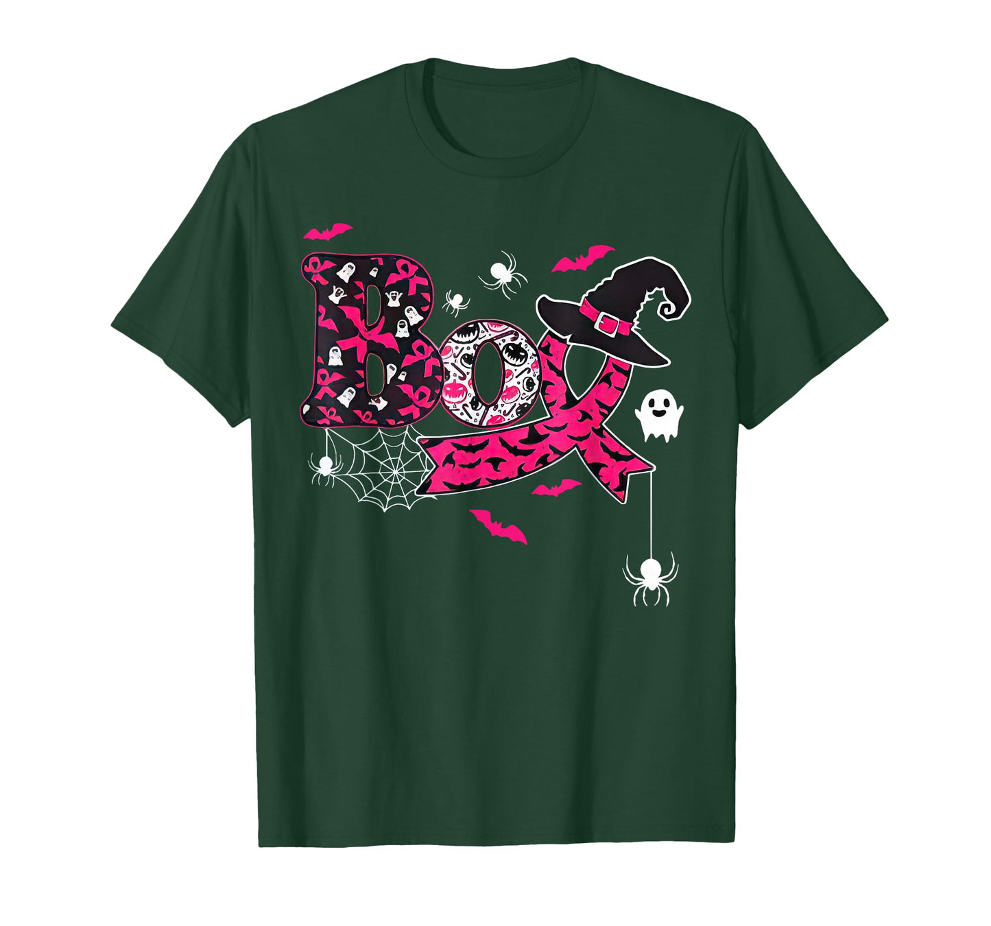 Boo Pumpkin Witch Hat Halloween Breast Cancer Awareness T-Shirt
