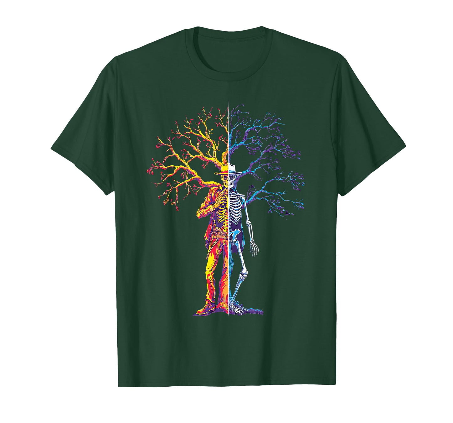 Halloween Tree Skeleton Colorful Men Illustration Halloween T-Shirt