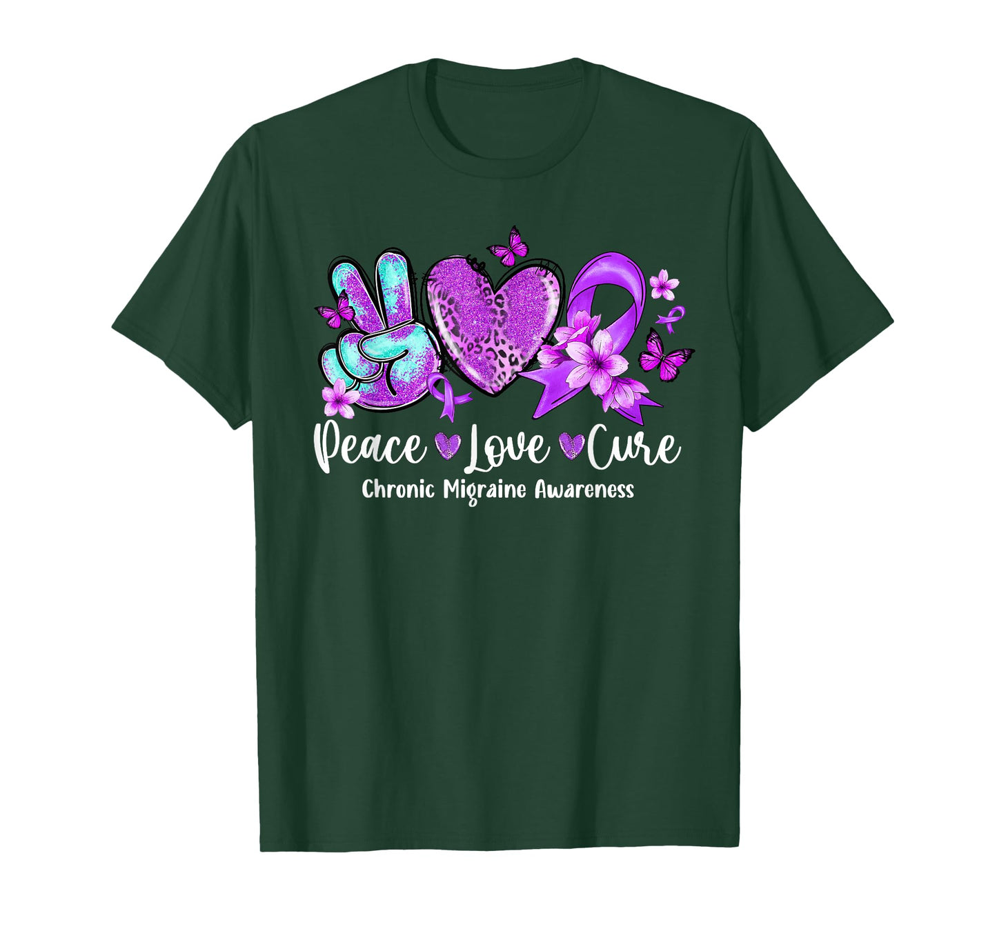 Peace Love Cure Purple Ribbon Chronic Migraine Awareness T-Shirt