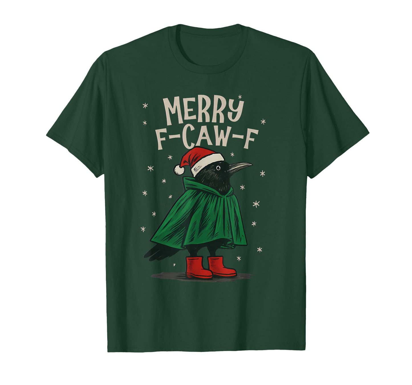 Black Crow F-Caw-F Funny Retro Christmas Lights Santa hat T-Shirt