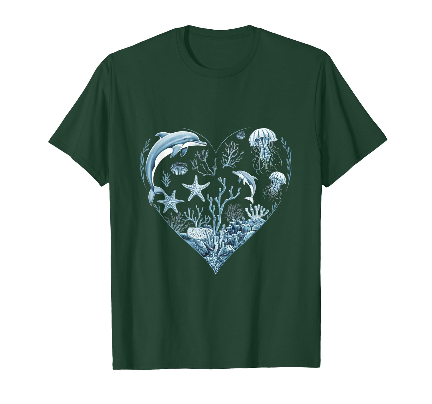 Under The Sea Life, Heart Design Ocean Animals, Plants Art T-Shirt
