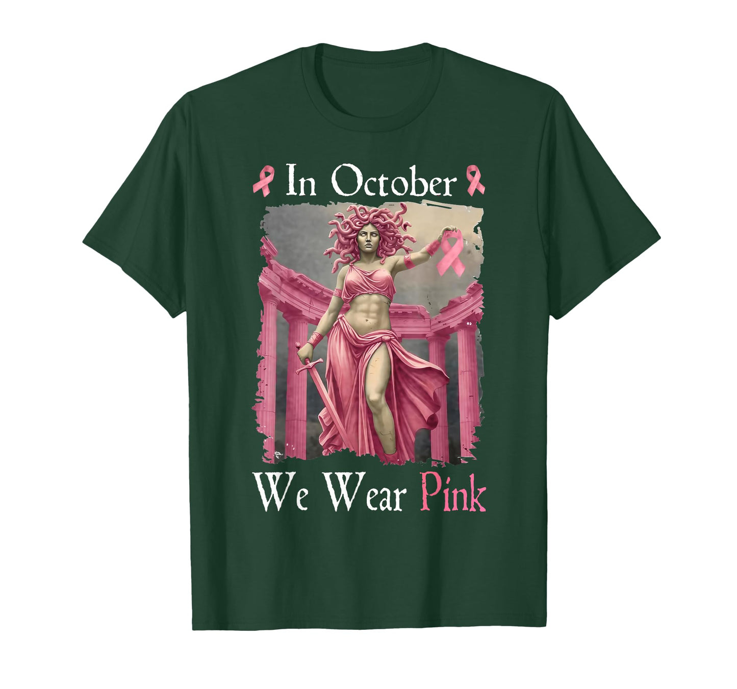 Breast Cancer Shirts Women Medusa October Wear Pink Ribbon T-Shirt