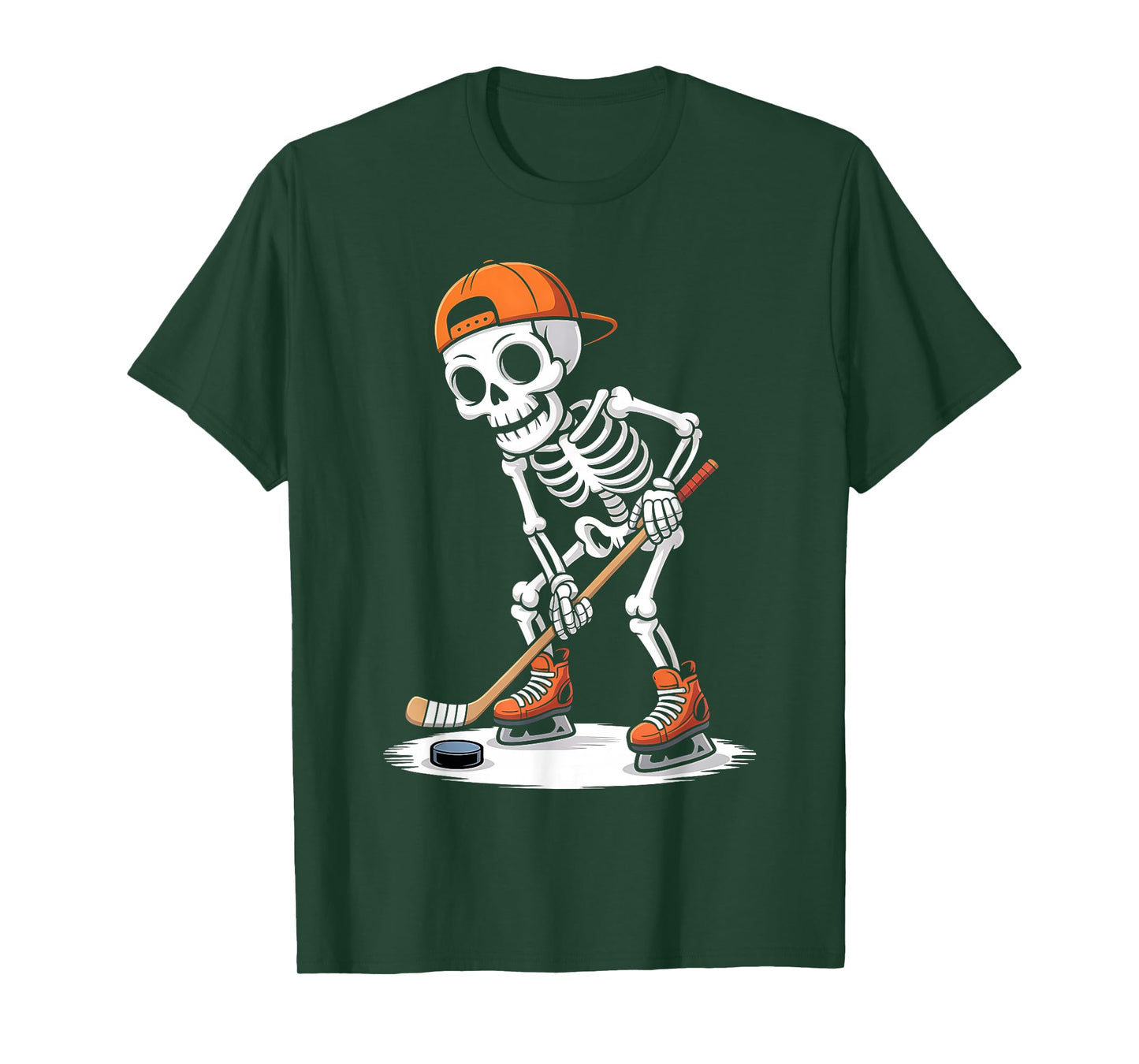Skeleton Plays Funny Ice Hockey Halloween Skater Skull T-Shirt