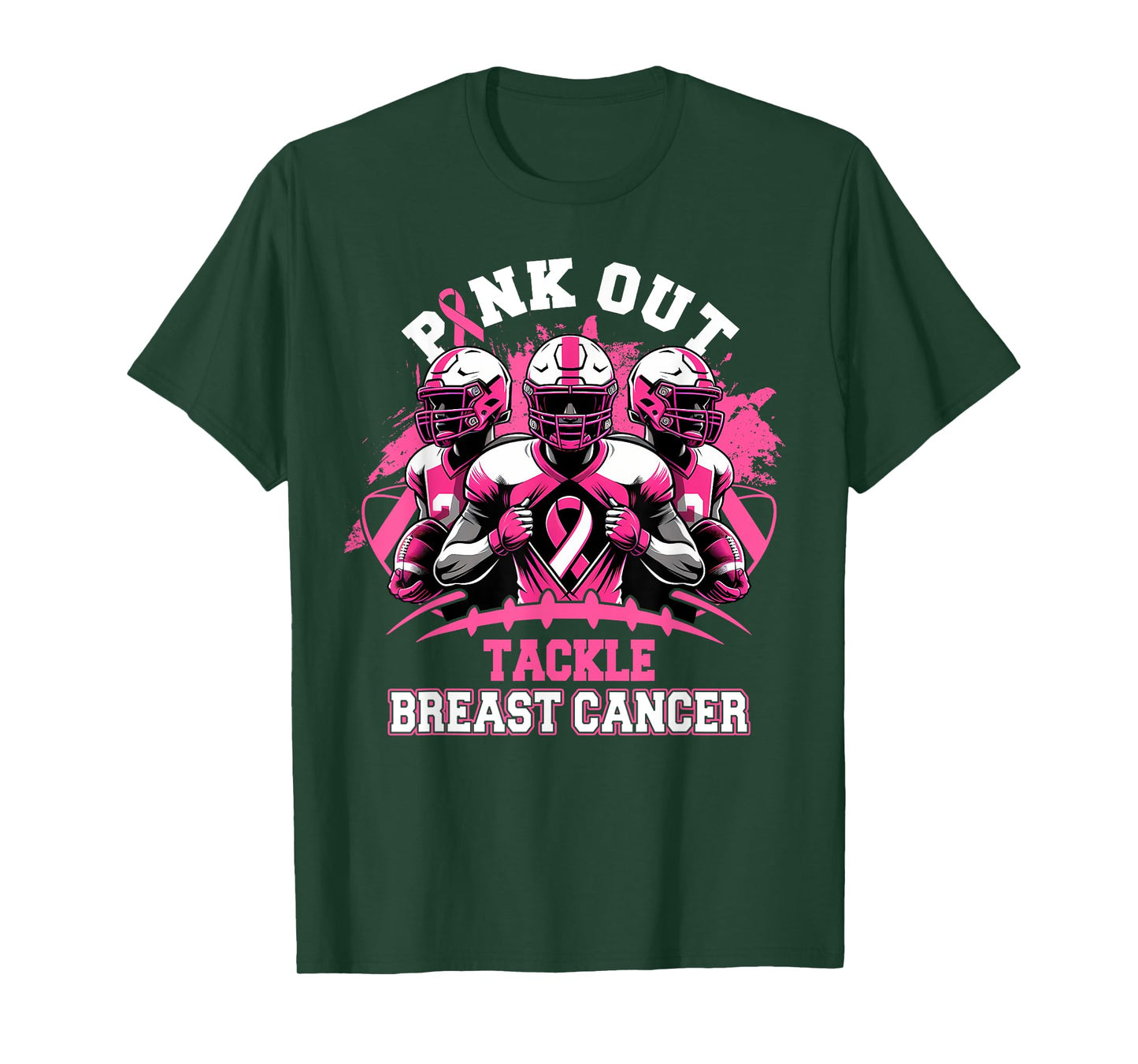 Pink Out Tackle Breast Cancer Awareness Football Pink Ribbon T-Shirt