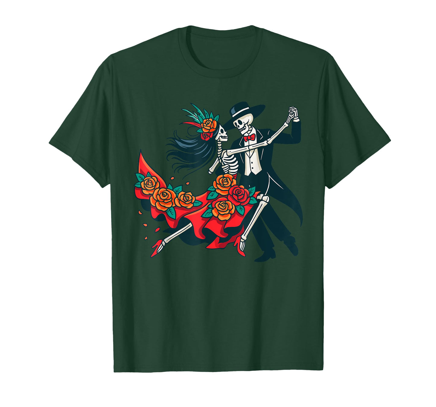 Dia De Los Muertos Couple Costume, Roses Dancing Skeleton T-Shirt