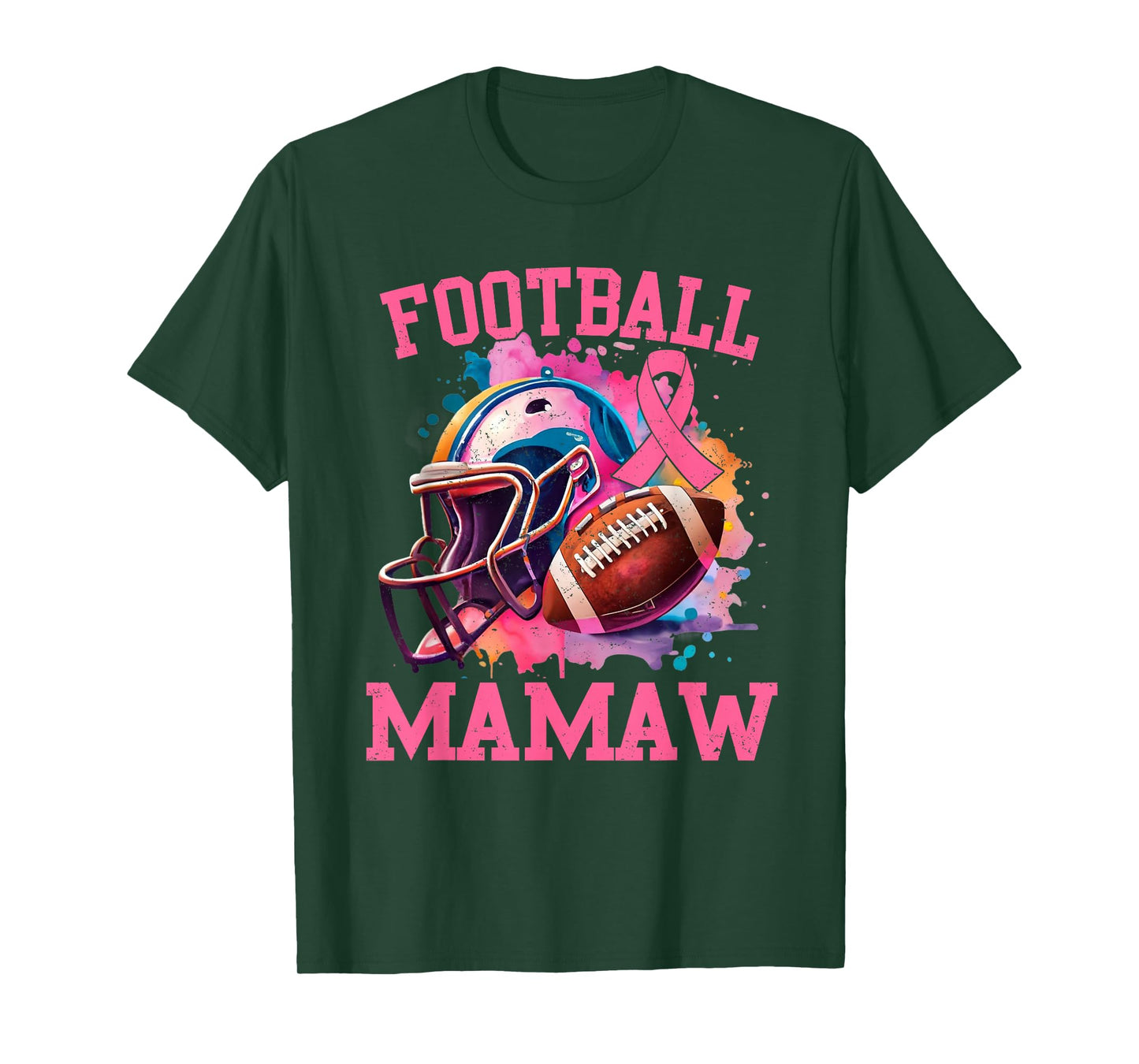 in October We Wear Pink Football Mamaw Breast Cancer Warrior T-Shirt