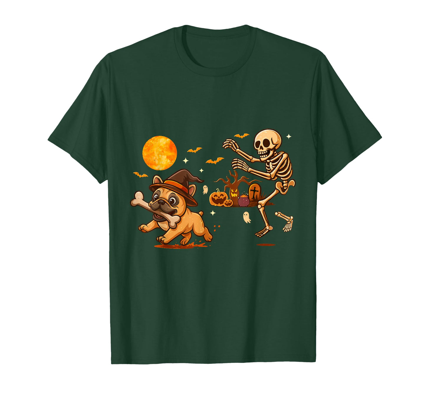 Funny Halloween French Bulldog Skeleton Spooky Season T-Shirt