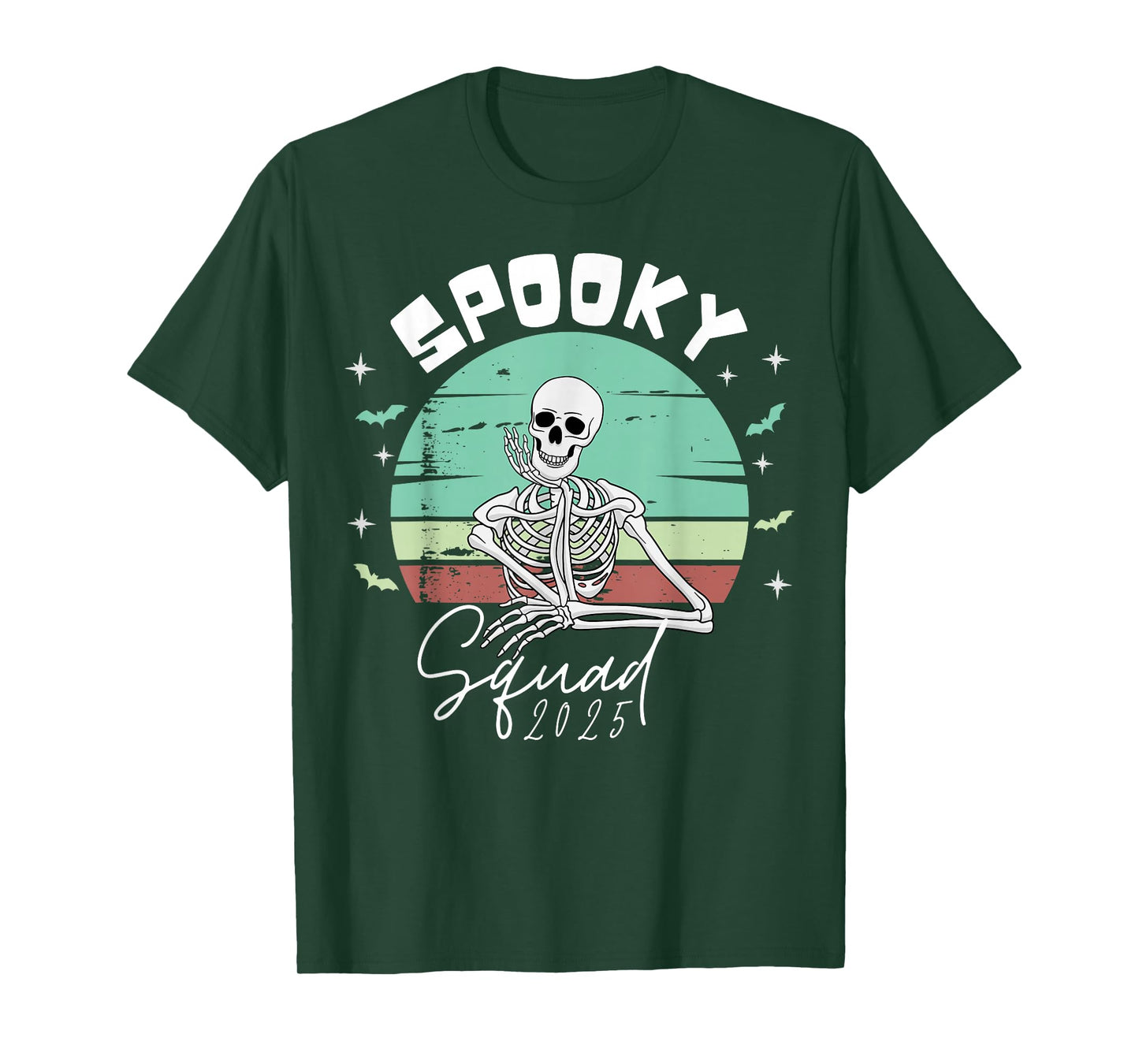 Spooky Squad 2025 Skeleton Chill Retro Vibes Kids Halloween T-Shirt