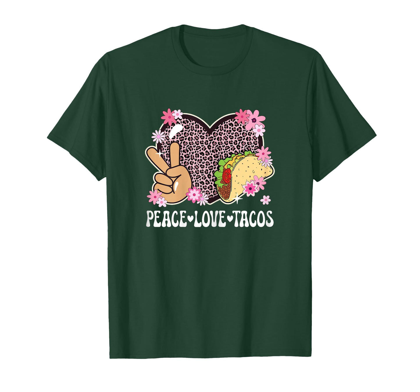 Peace Love Tacos Leopard Print Taco Tuesday Women Taco Lover T-Shirt