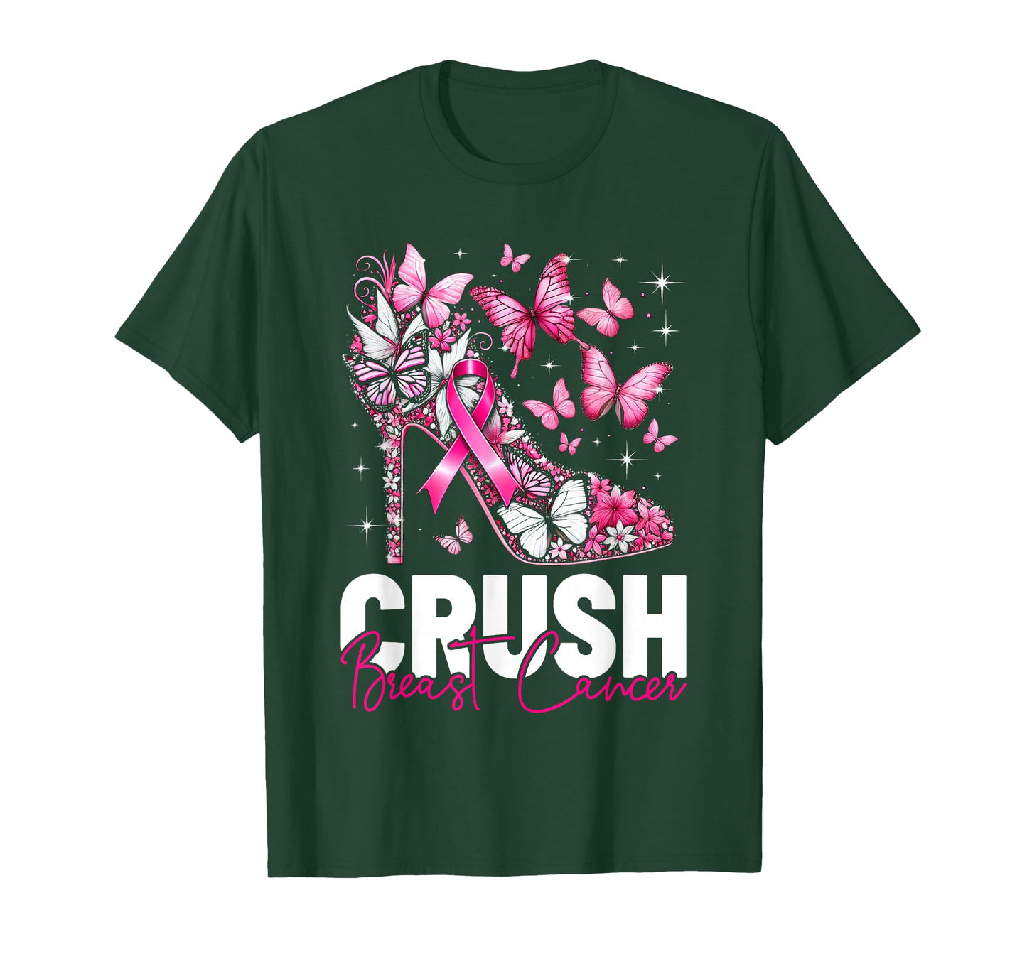 Crush Breast Cancer Awareness Bling Pink Ribbon Womens Girls T-Shirt