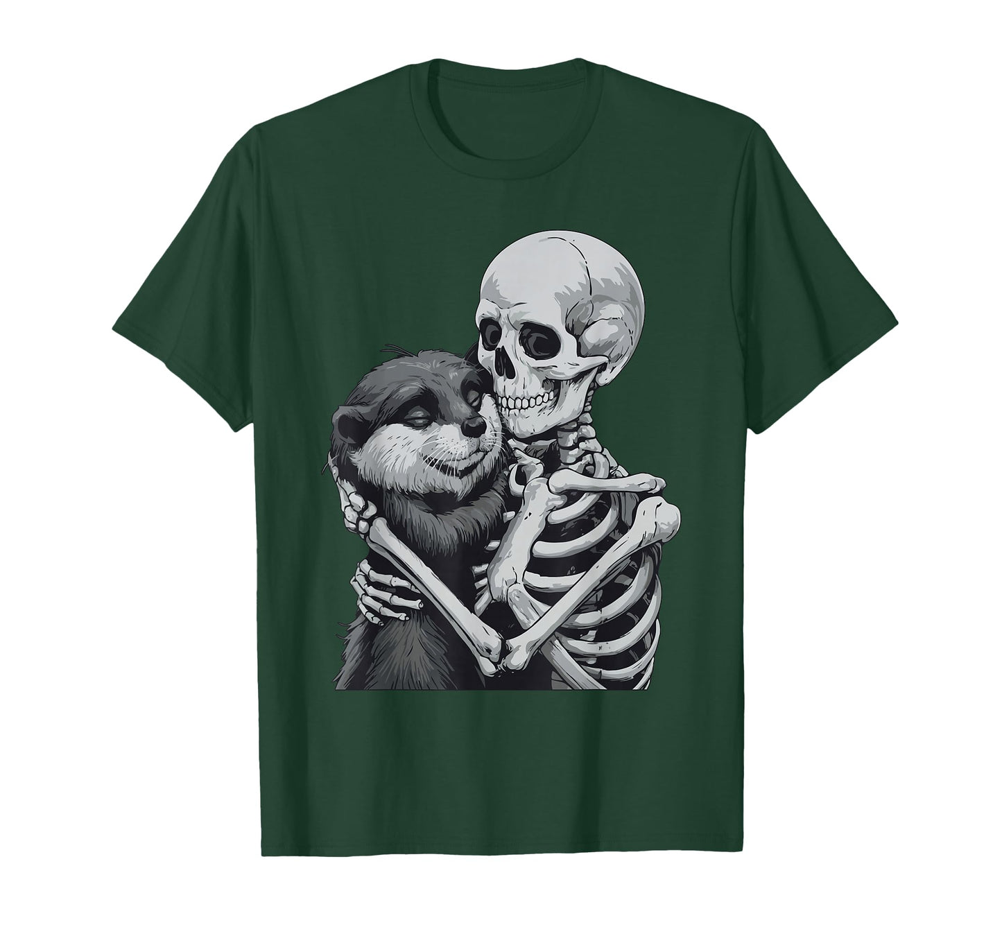 Otter Hugging Skeleton Halloween T-Shirt