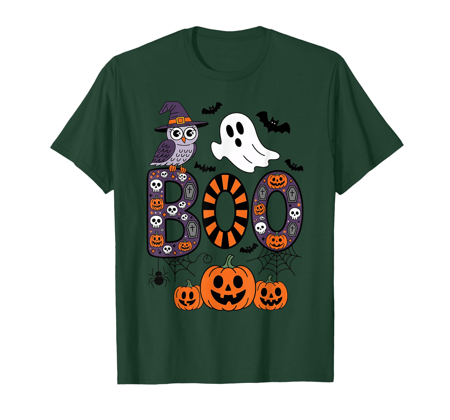 Halloween Boo with Witch Owl Scary Pumpkins Trick or Treat T-Shirt