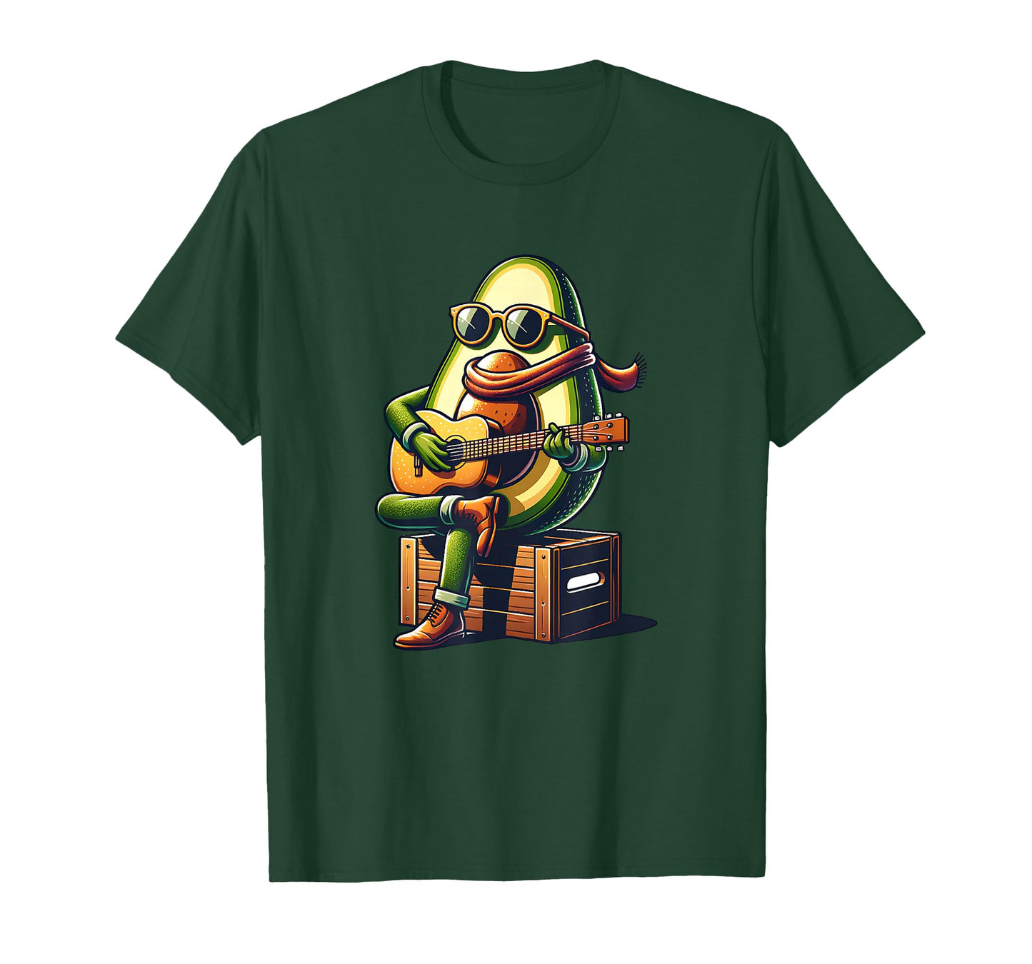 Avocado Playing Guitar Sunglasses Acoustic Music Vibe T-Shirt