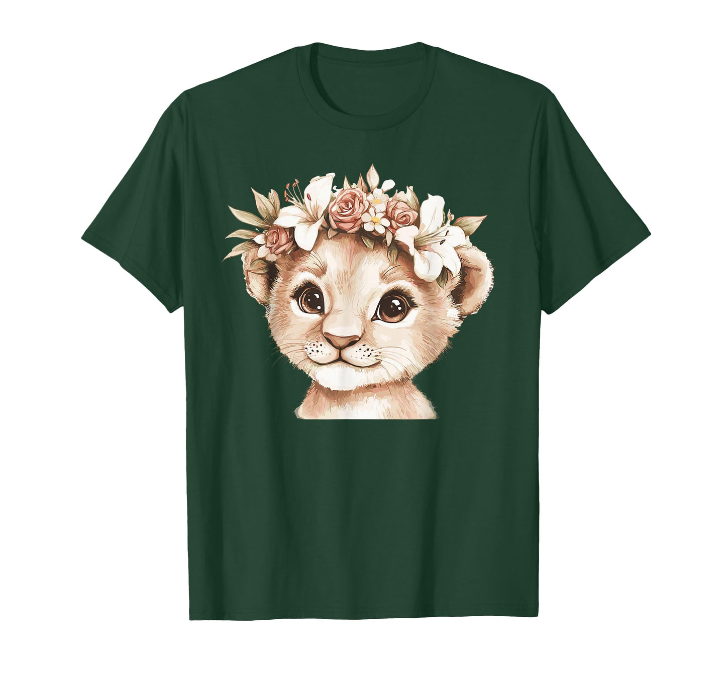 Cute Lion Cub With Flower Crown Illustration T-Shirt