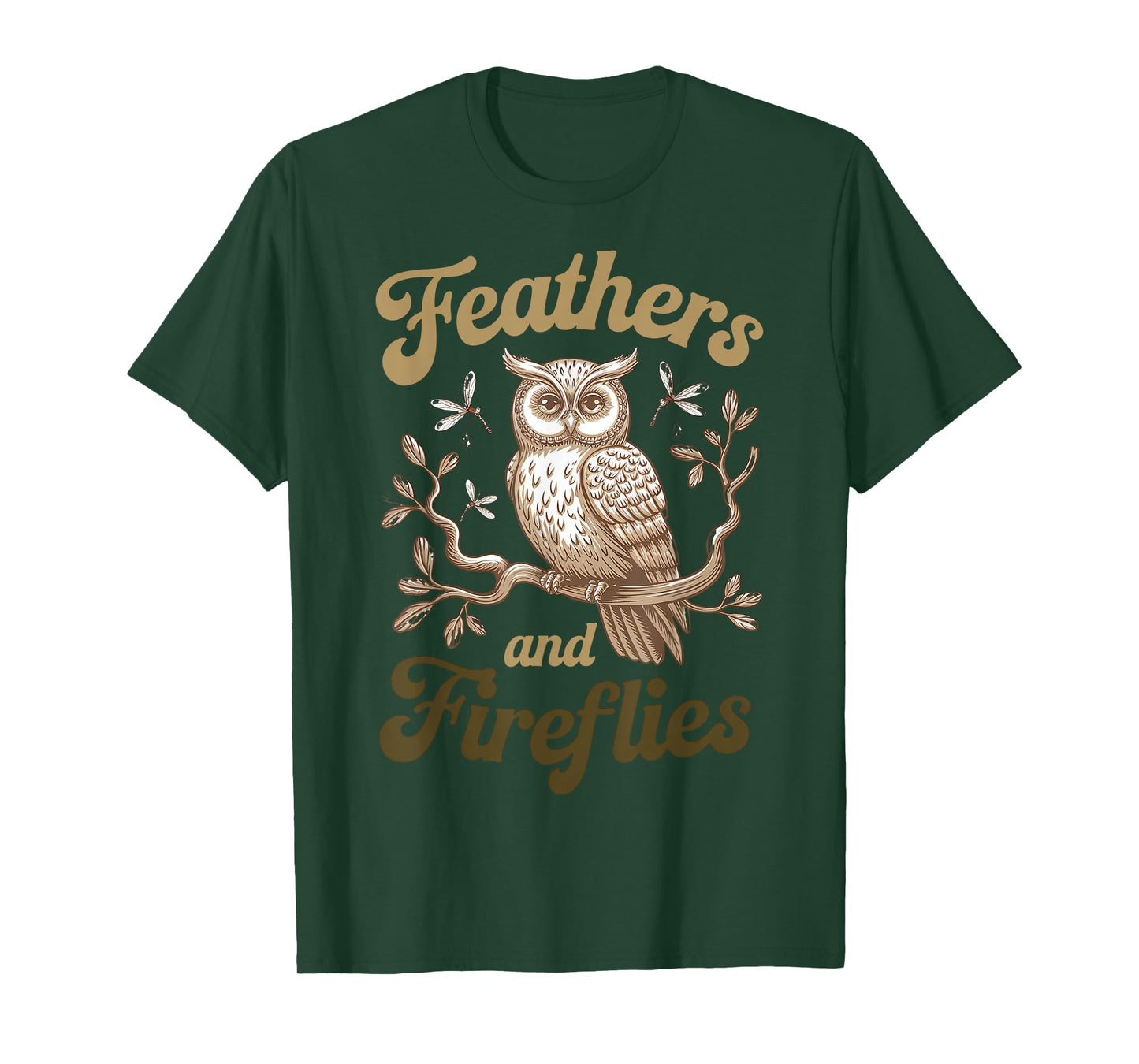 Owl and Fireflies Enchanting Nature Scene T-Shirt
