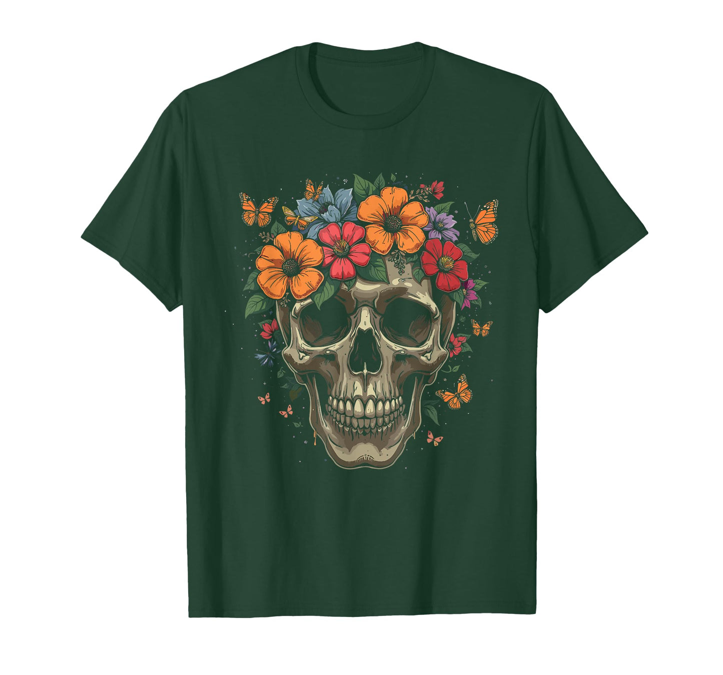 Skull with Flower Crown Funny Halloween T-Shirt