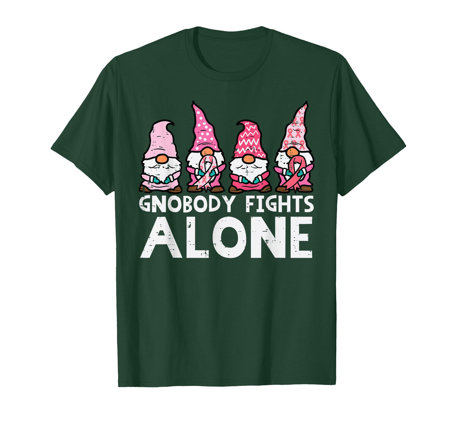 Gnobody Fights Alone Gnomes Funny Breast Cancer Awareness T-Shirt
