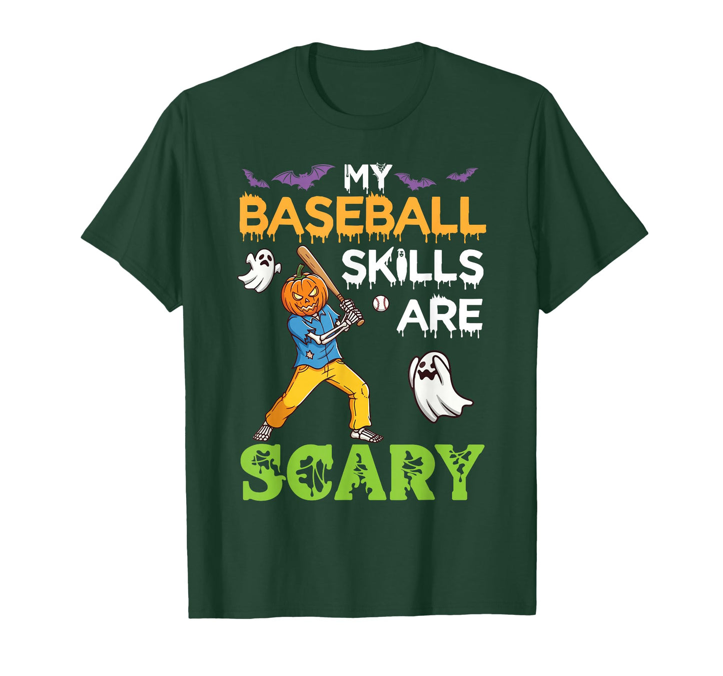 My Baseball Skills are Scary Halloween Pumpkin Skeleton Play T-Shirt