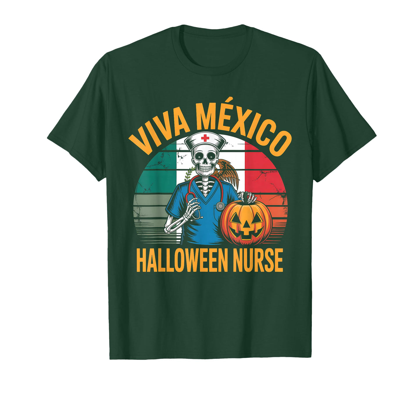 Viva Mexico Halloween Nurse Vintage Mexican Nurses Skeleton T-Shirt