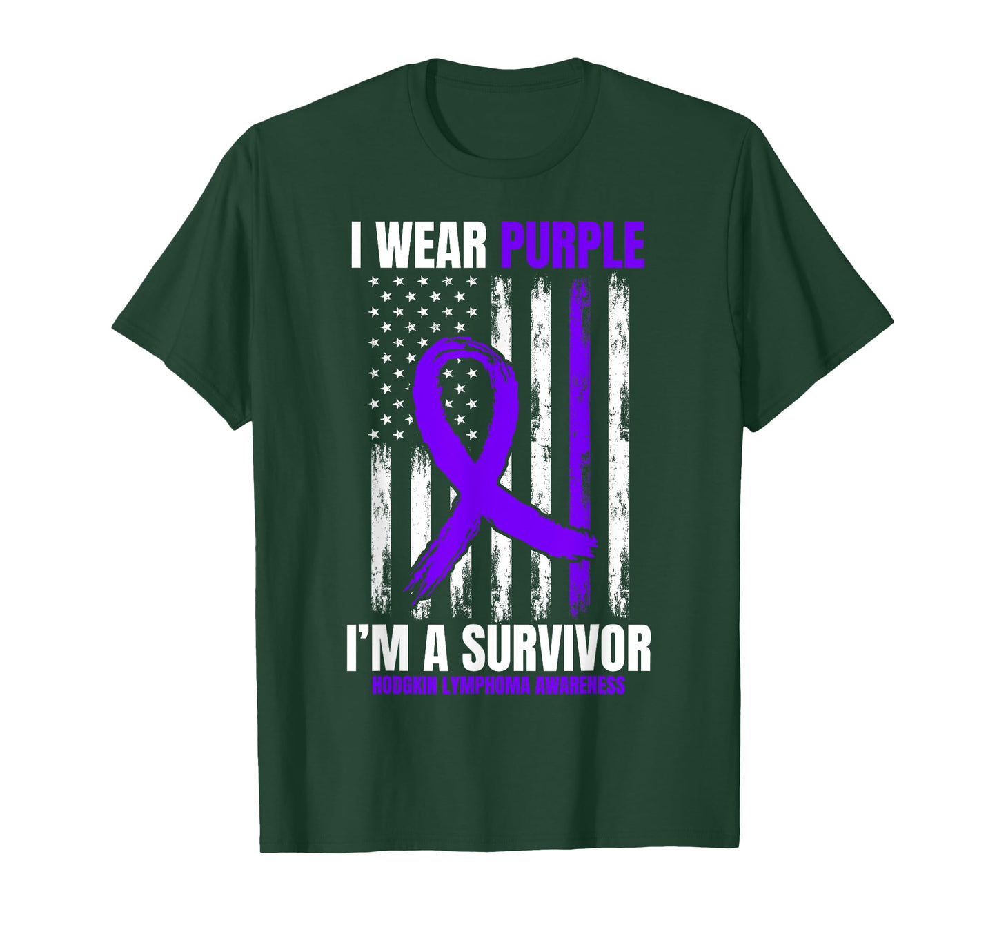 I Wear Purple Hodgkins Lymphoma Survivor Gifts American Flag T-Shirt for Women Kids Men
