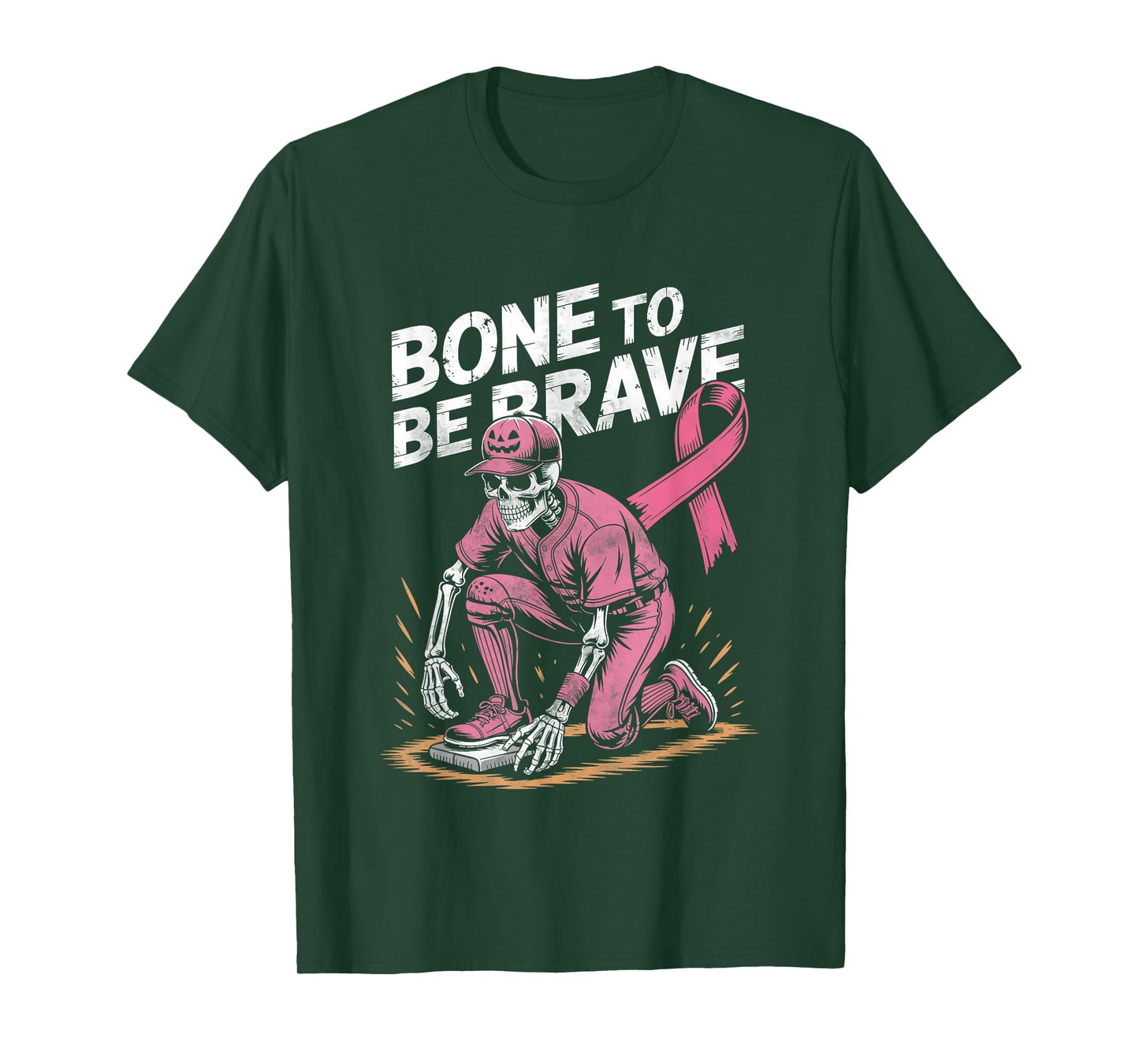 Baseball Skeleton Fighter Halloween Breast Cancer Awareness T-Shirt
