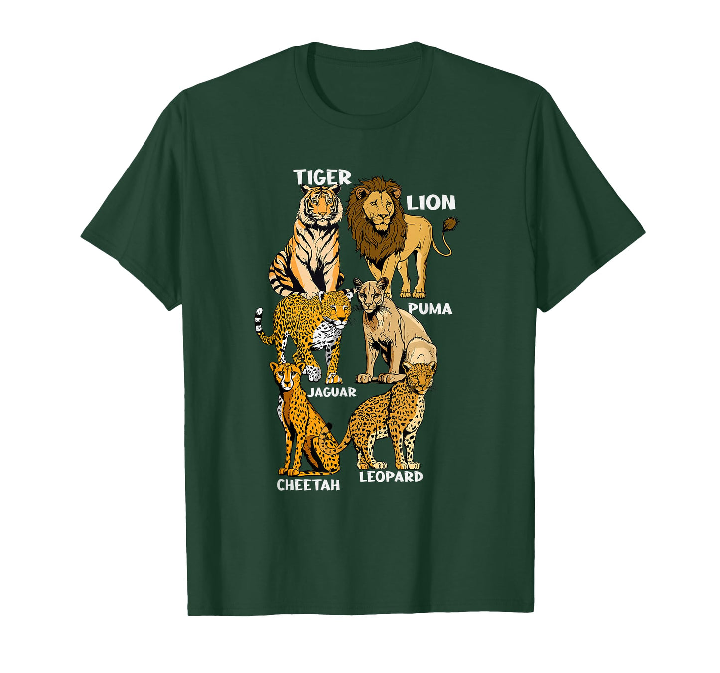 Wildcats Of The World Kids Lion Cheetah Tiger Jaguar Leopard T-Shirt