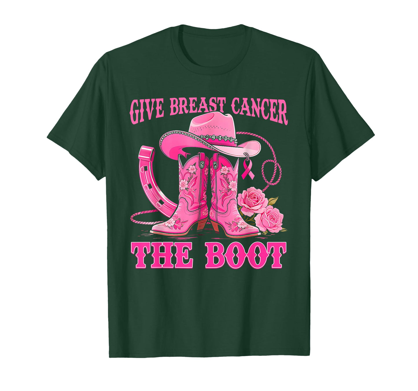 Give Breast Cancer The Boot Cowgirl Cancer Awareness Ribbon T-Shirt