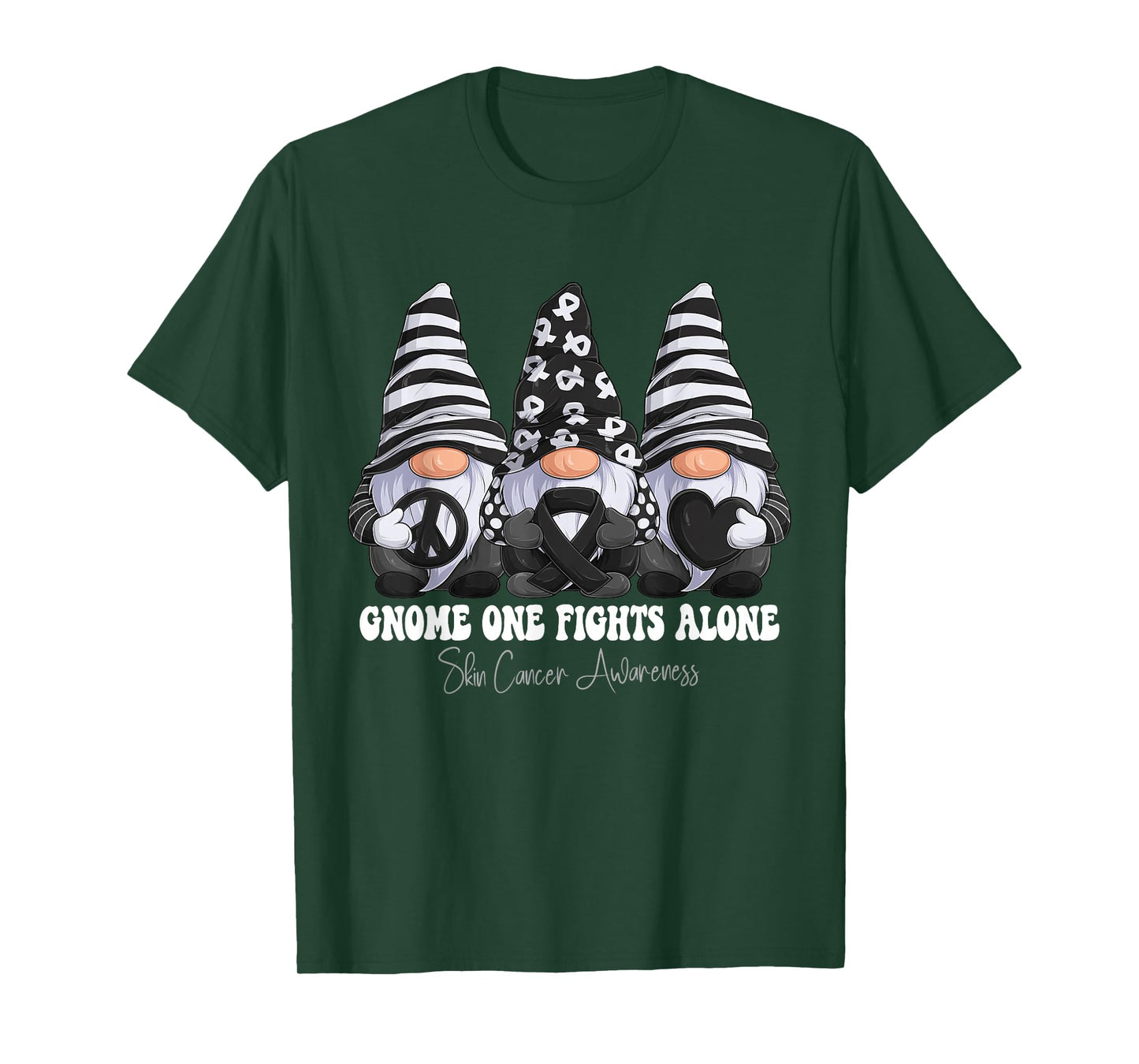 Skin Cancer Awareness Month Black Ribbon Gnomies Support T-Shirt