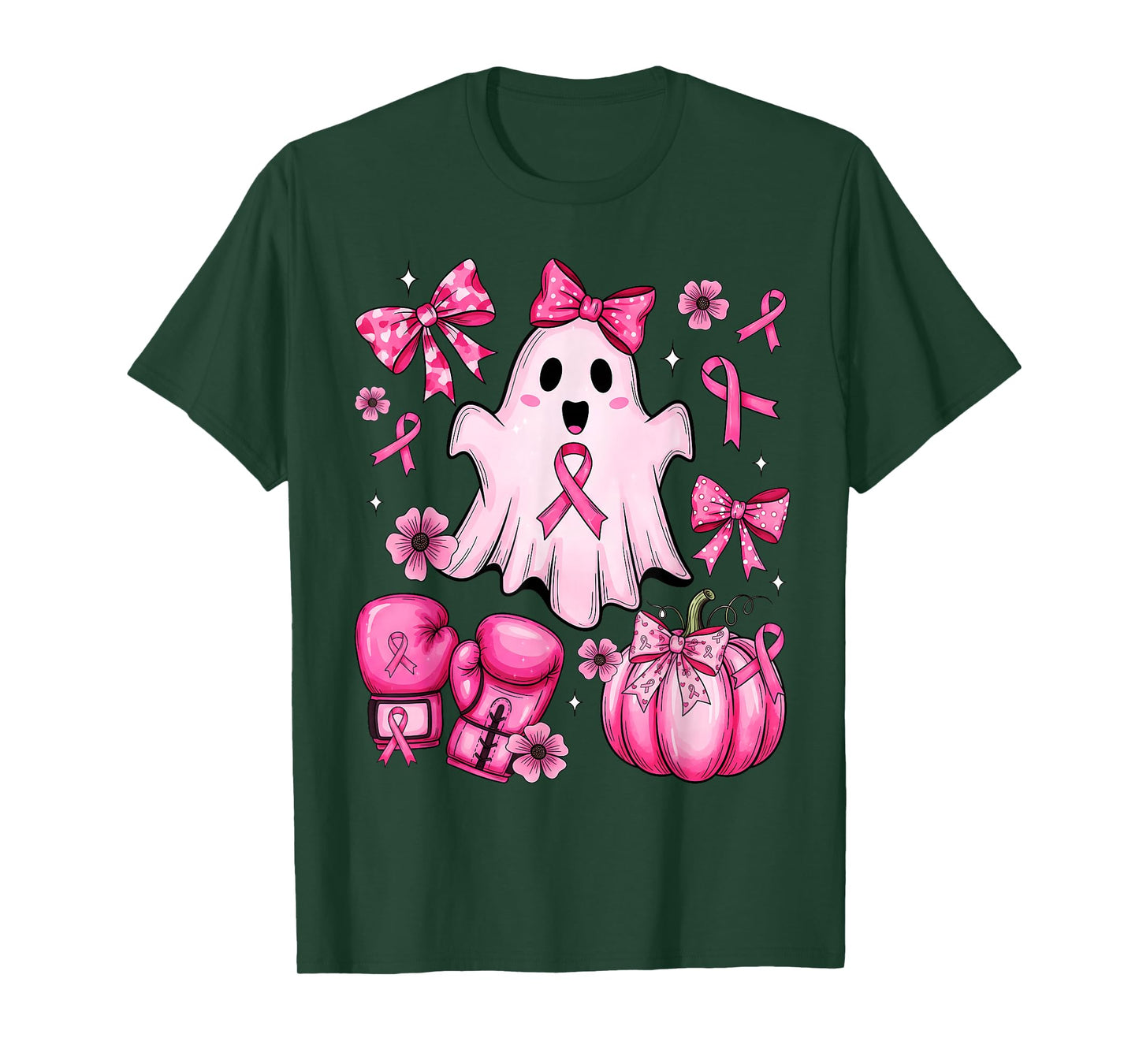 Funny Ghost Cute Bow Breast Cancer Awareness Pink Ribbon T-Shirt