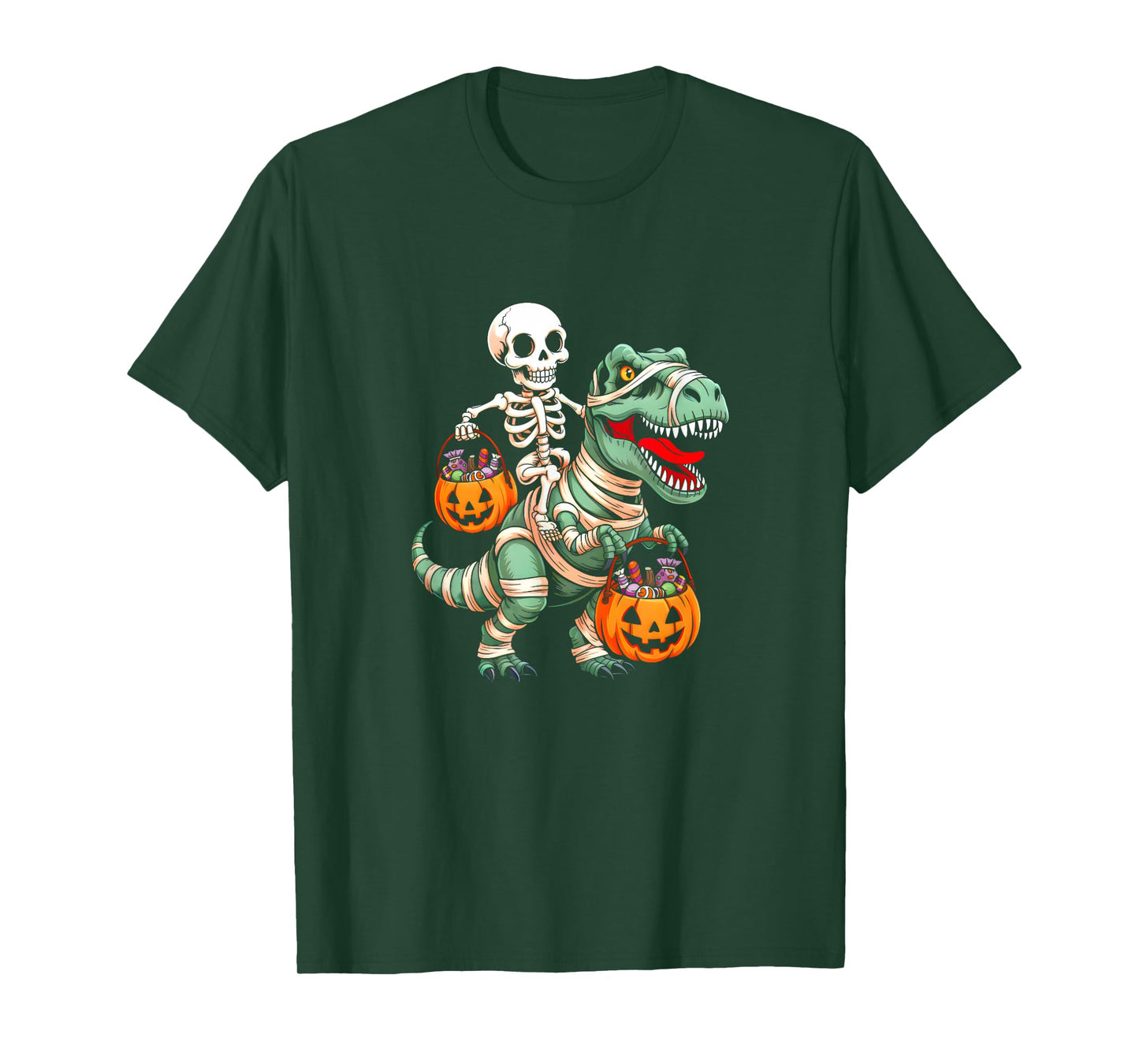 Skeleton Riding Dinosaur Dino Pumpkin Candy Halloween T-Shirt