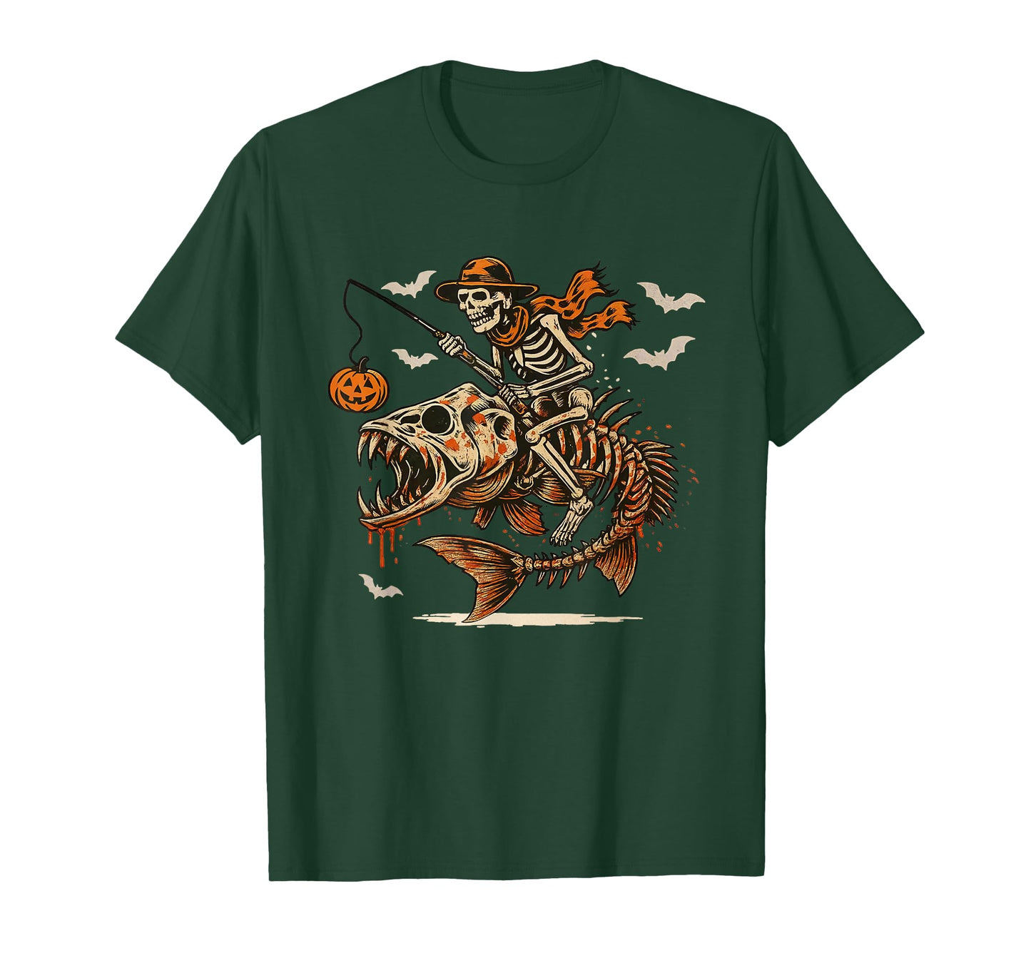 Fisherman Halloween Bass Fish Skeleton Fishing Men Dad T-Shirt