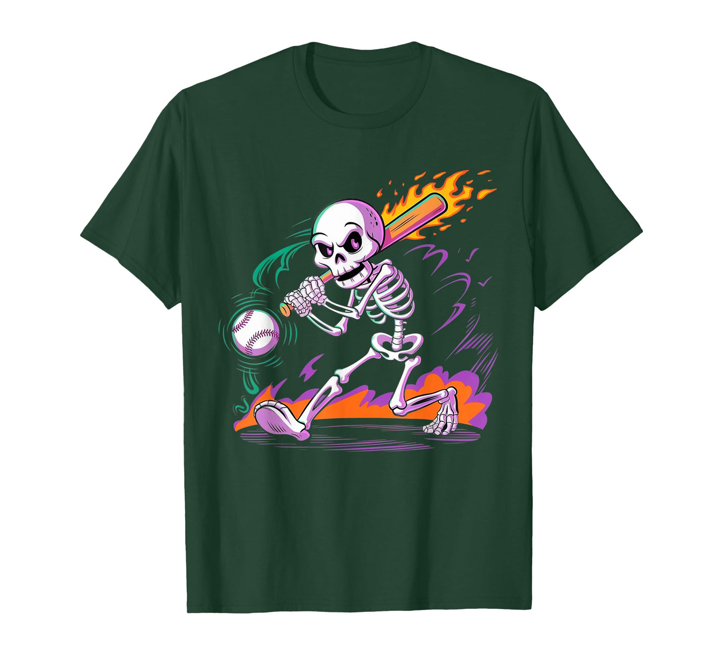 Funny Skeleton Batting Baseball Halloween Costume Spooky T-Shirt
