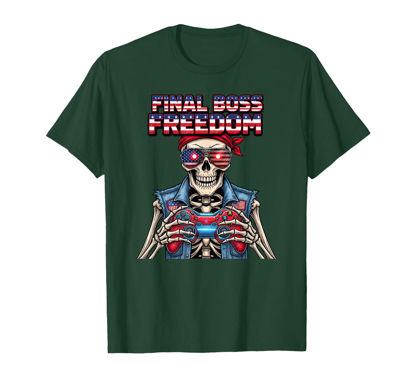 Final Boss Patriotic Skeleton Gamer Skull USA Pride T-Shirt