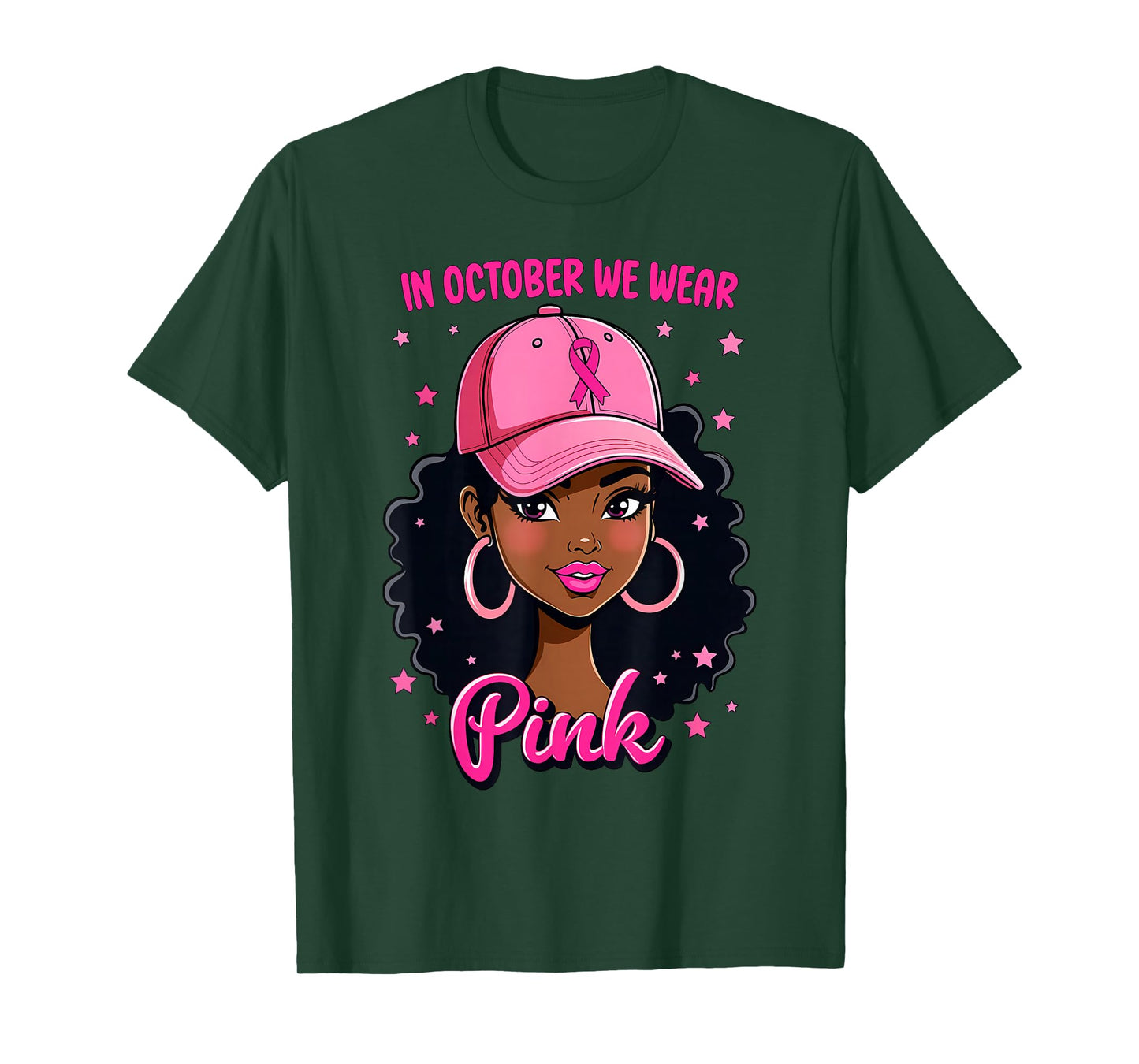 In October We Wear Pink Breast Cancer Awareness Black Girl T-Shirt