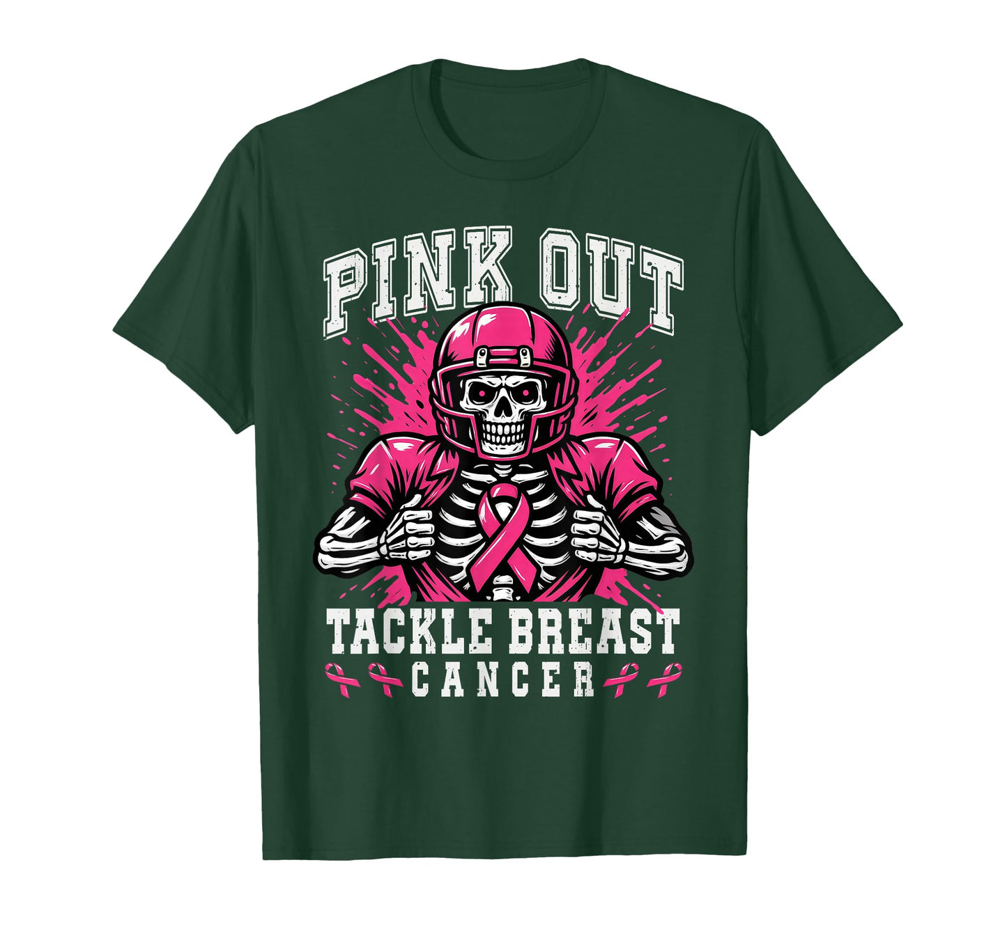 Skeleton Pink Out Tackle Breast Cancer American Football T-Shirt