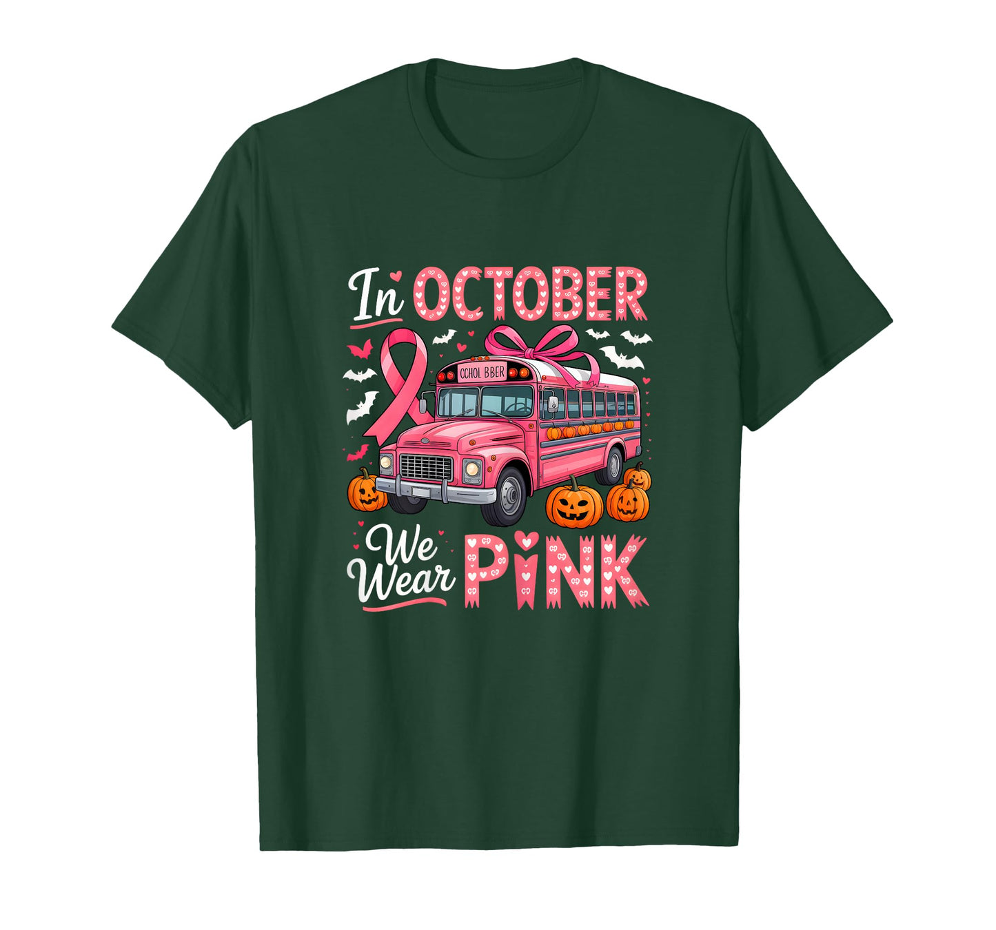 Funny Breast Cancer Awareness School Bus Driver Pink Ribbon T-Shirt
