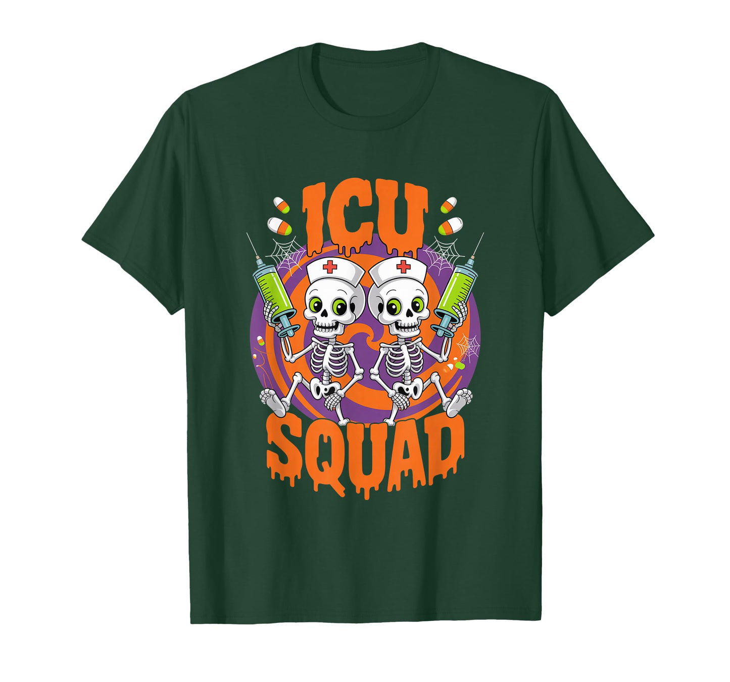ICU Squad Skeleton Nurse Funny Halloween Costume T-Shirt