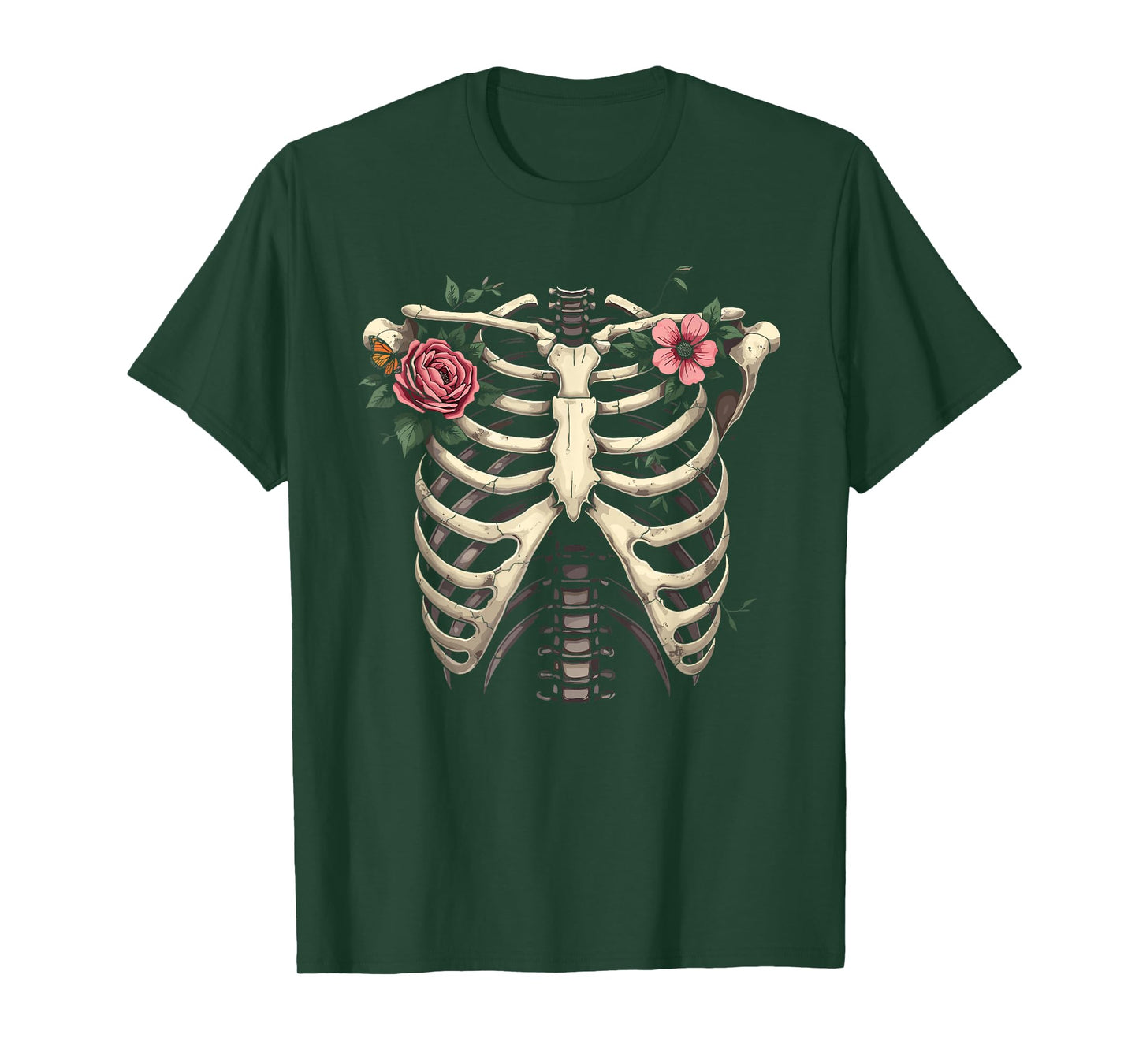 Skeleton Ribcage with Rose Halloween T-Shirt