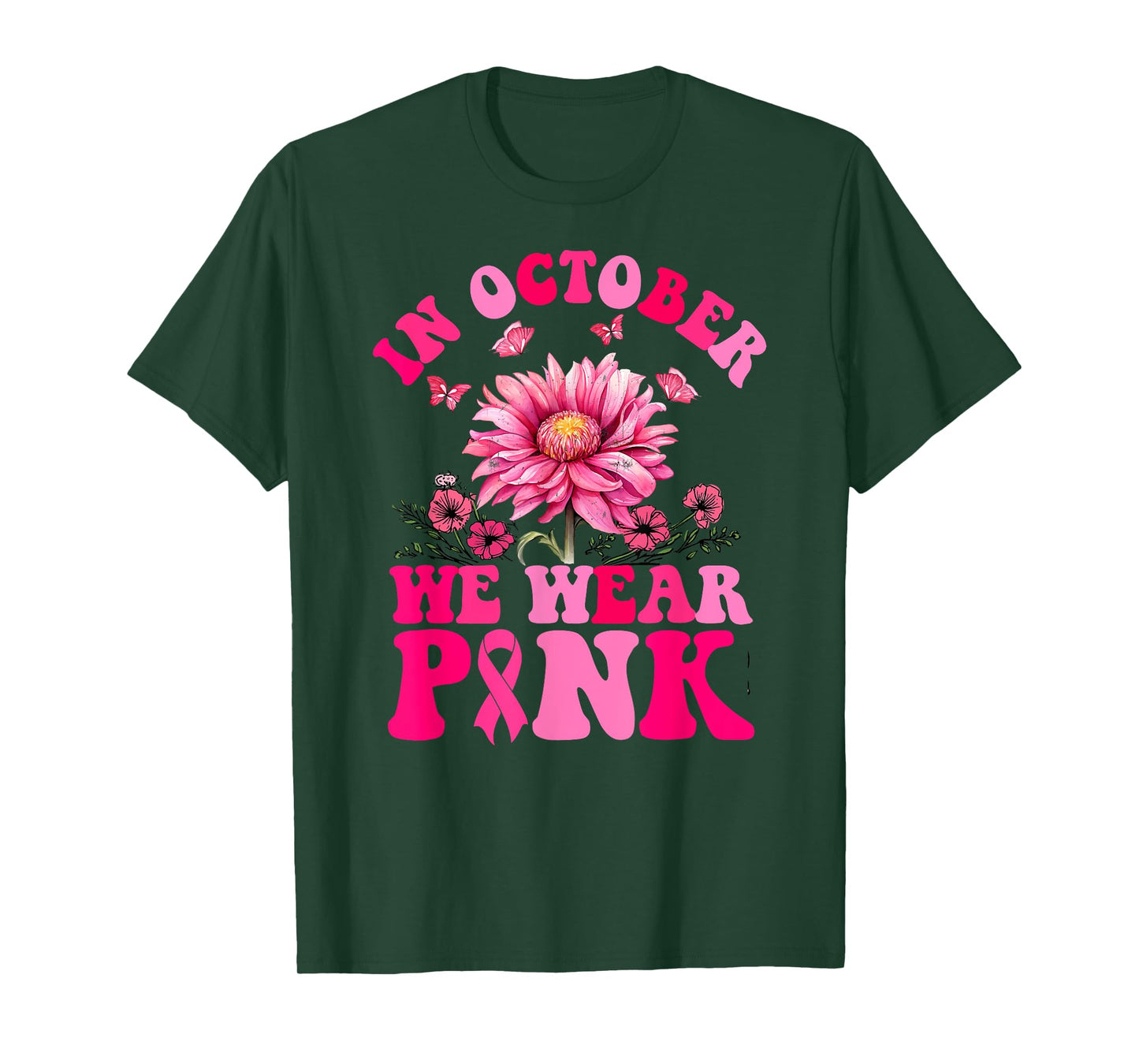 In October We Wear Pink Sunflower Breast Cancer Awareness T-Shirt