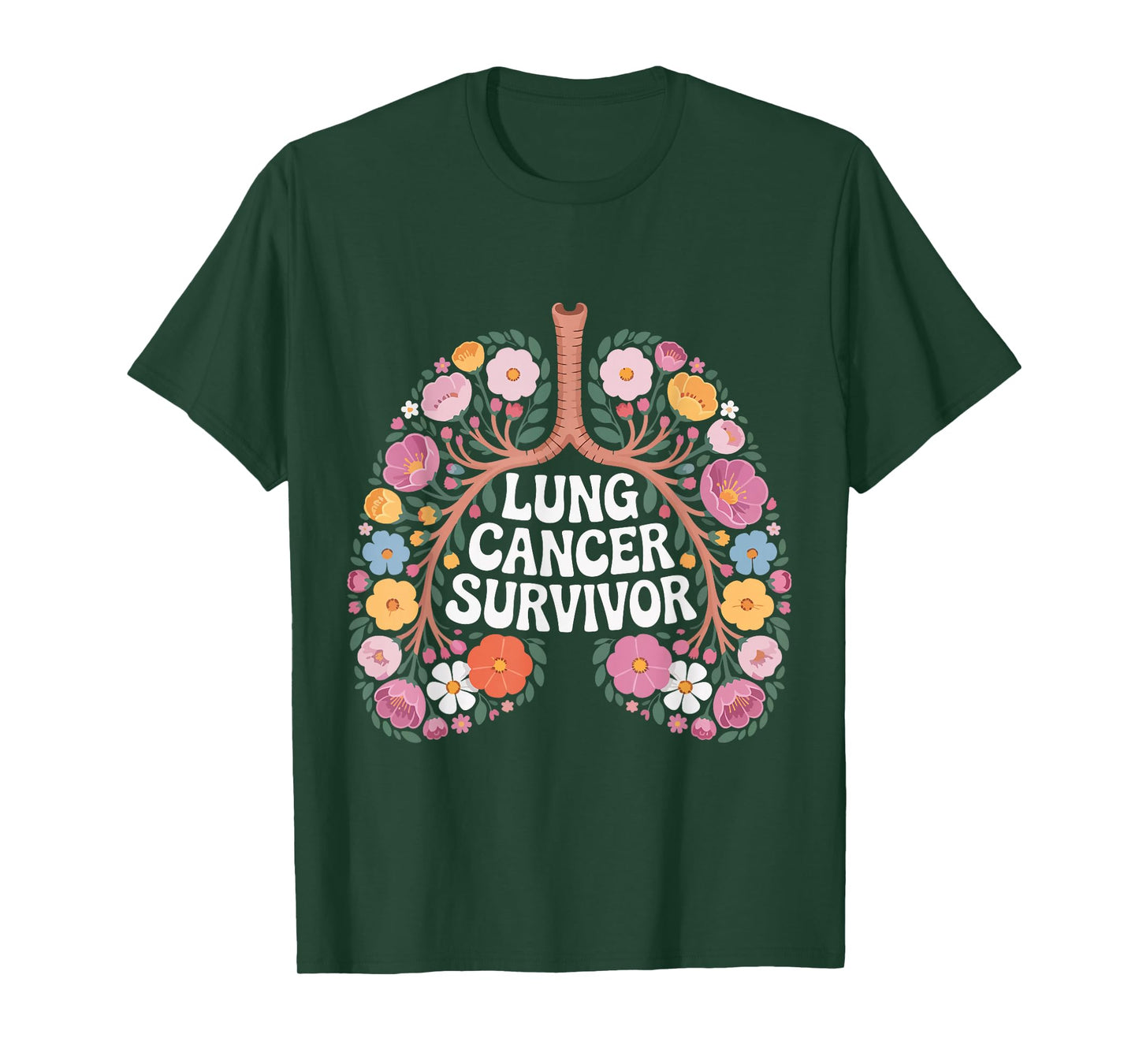 White Ribbon Floral Lungs Lung Cancer Survivor Awareness T-Shirt