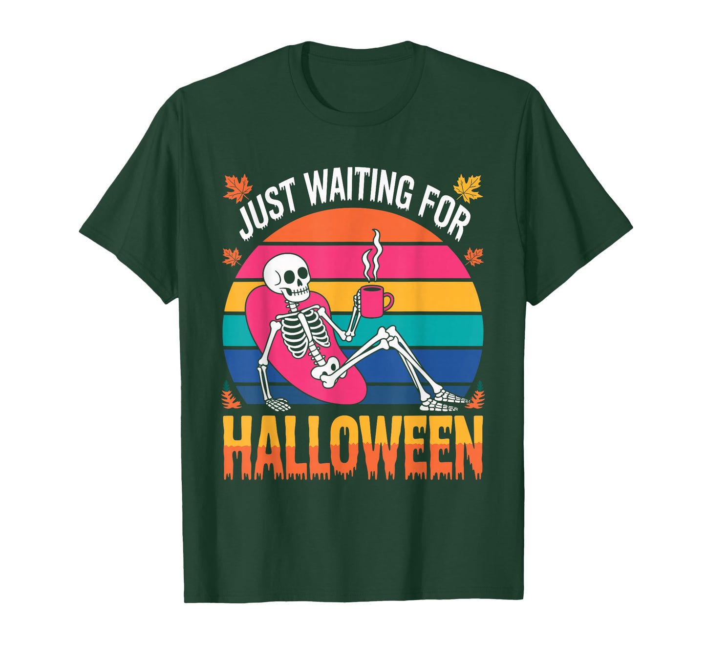Just Waiting for Halloween Costume Summerween Skeleton Funny T-Shirt
