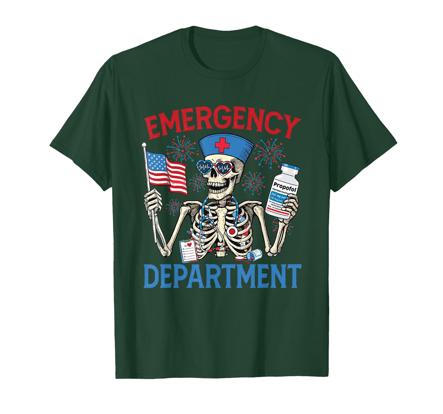 Skeleton Emergency Department Nurse 4th of July ER Nurse T-Shirt
