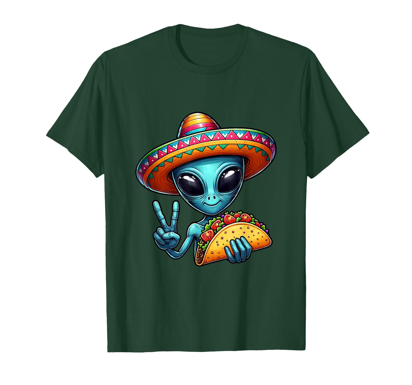 Alien Eating Taco Cinco De Mayo Sombrero Mexican Fiesta T-Shirt