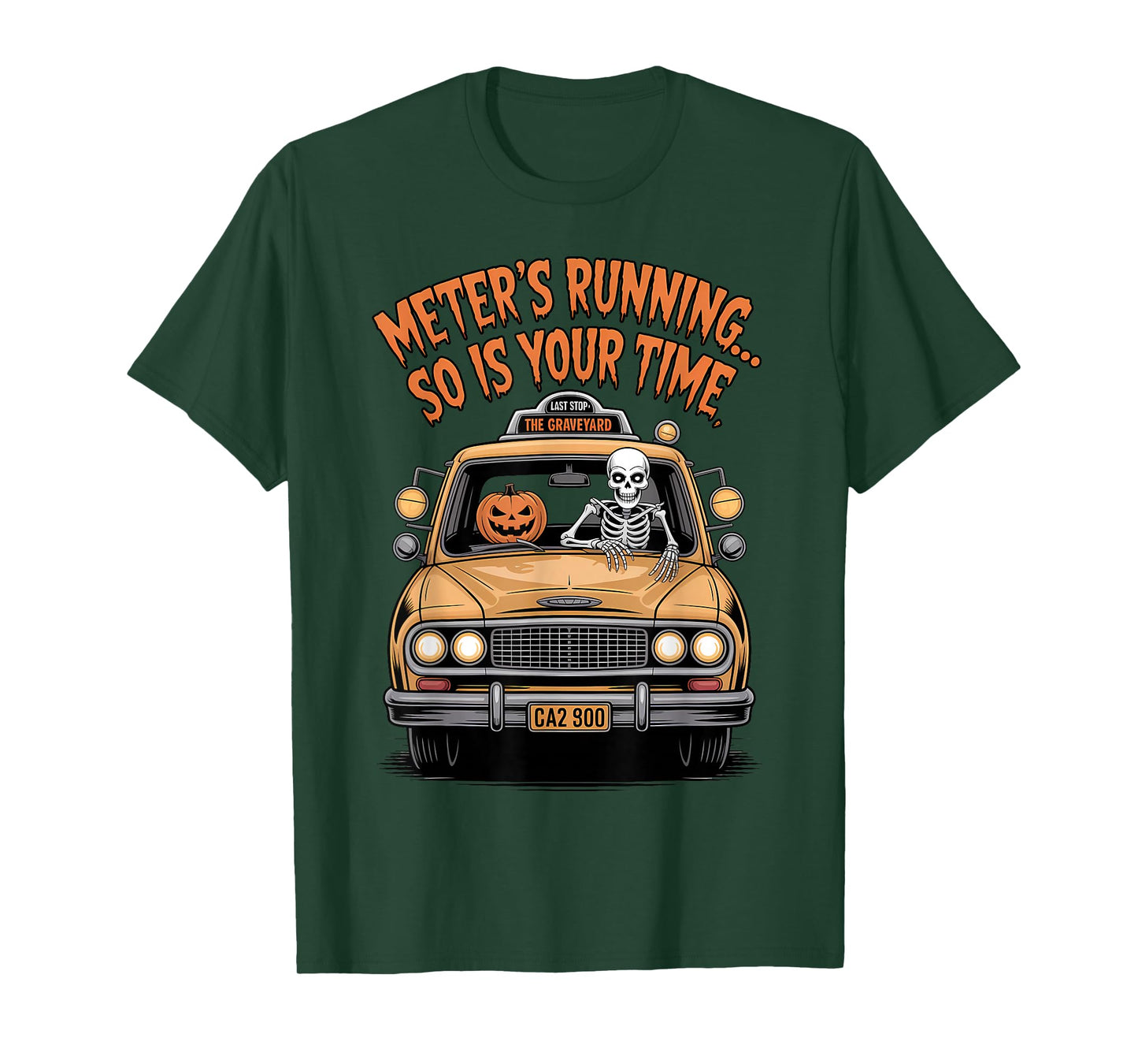 Skeleton Taxi Driver Halloween Funny Spooky Cab T-Shirt
