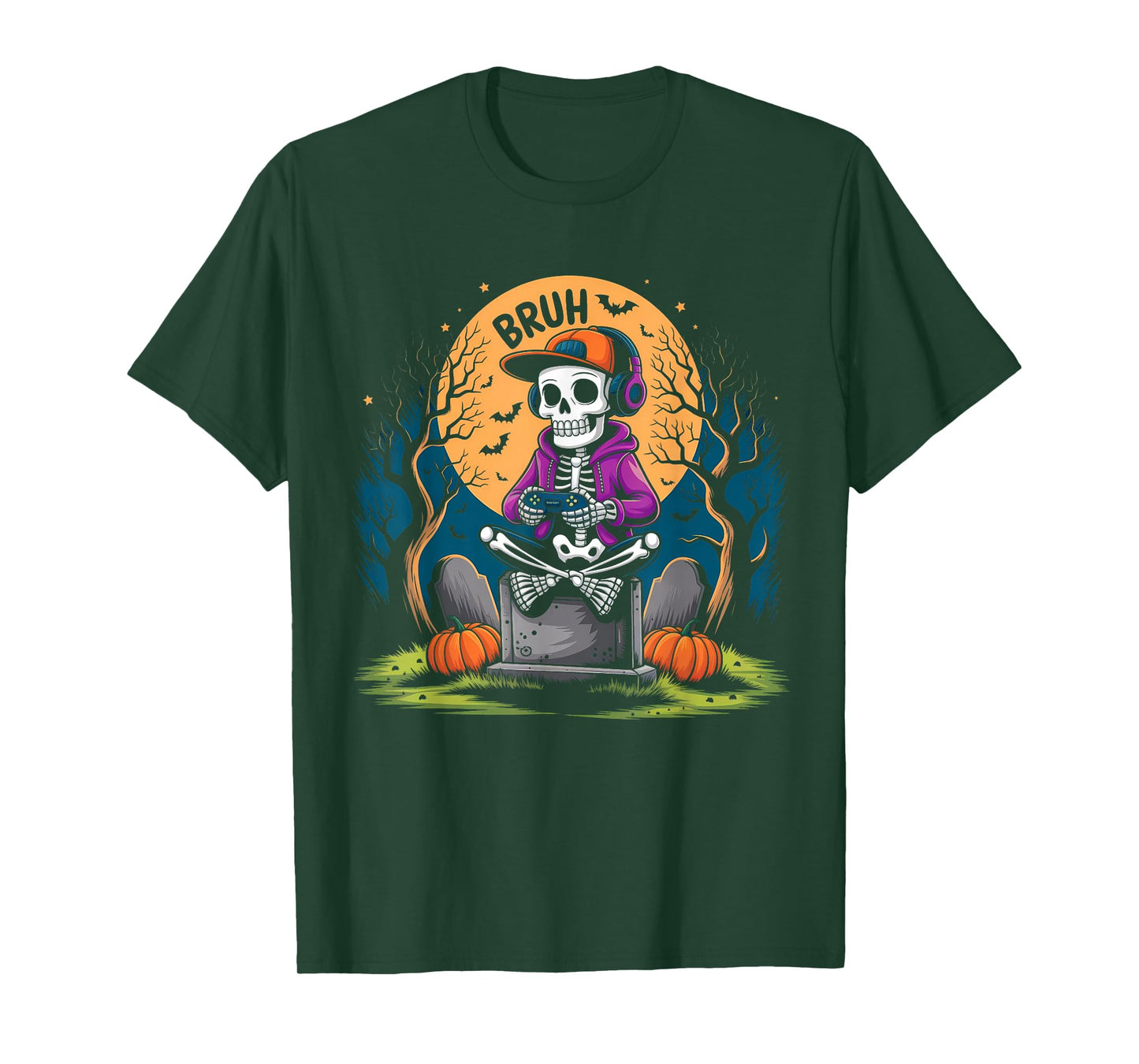 Halloween Skeleton Video Gaming Gamer Men Youths Boys Teens T-Shirt
