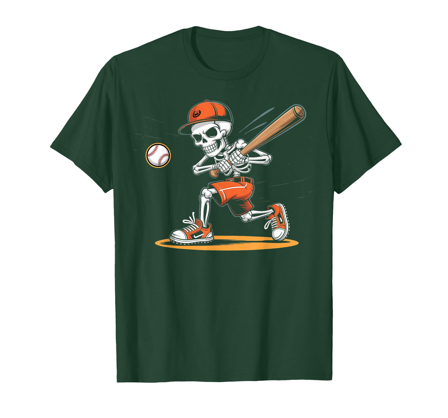 Skull Baseball Skeleton Baseball Player Bat Swing Fun Sports T-Shirt