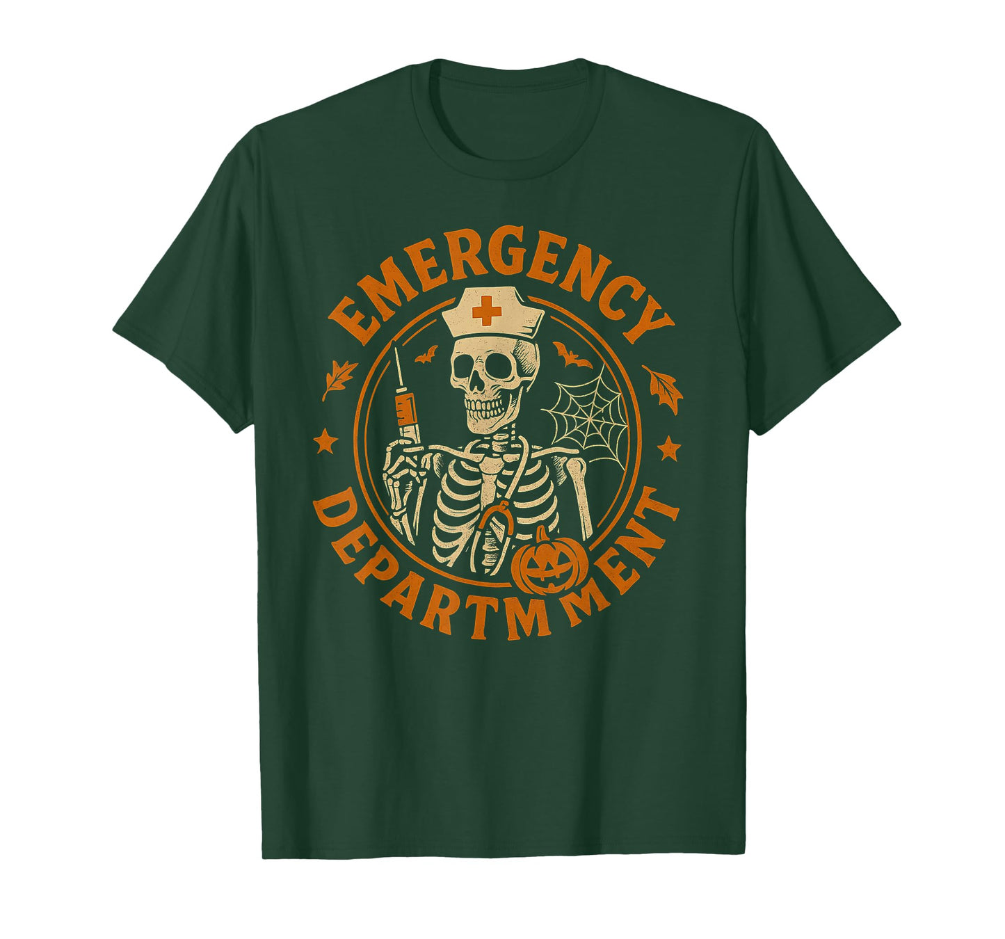 Skeleton Nurse ER Squad Emergency Department Funny Halloween T-Shirt