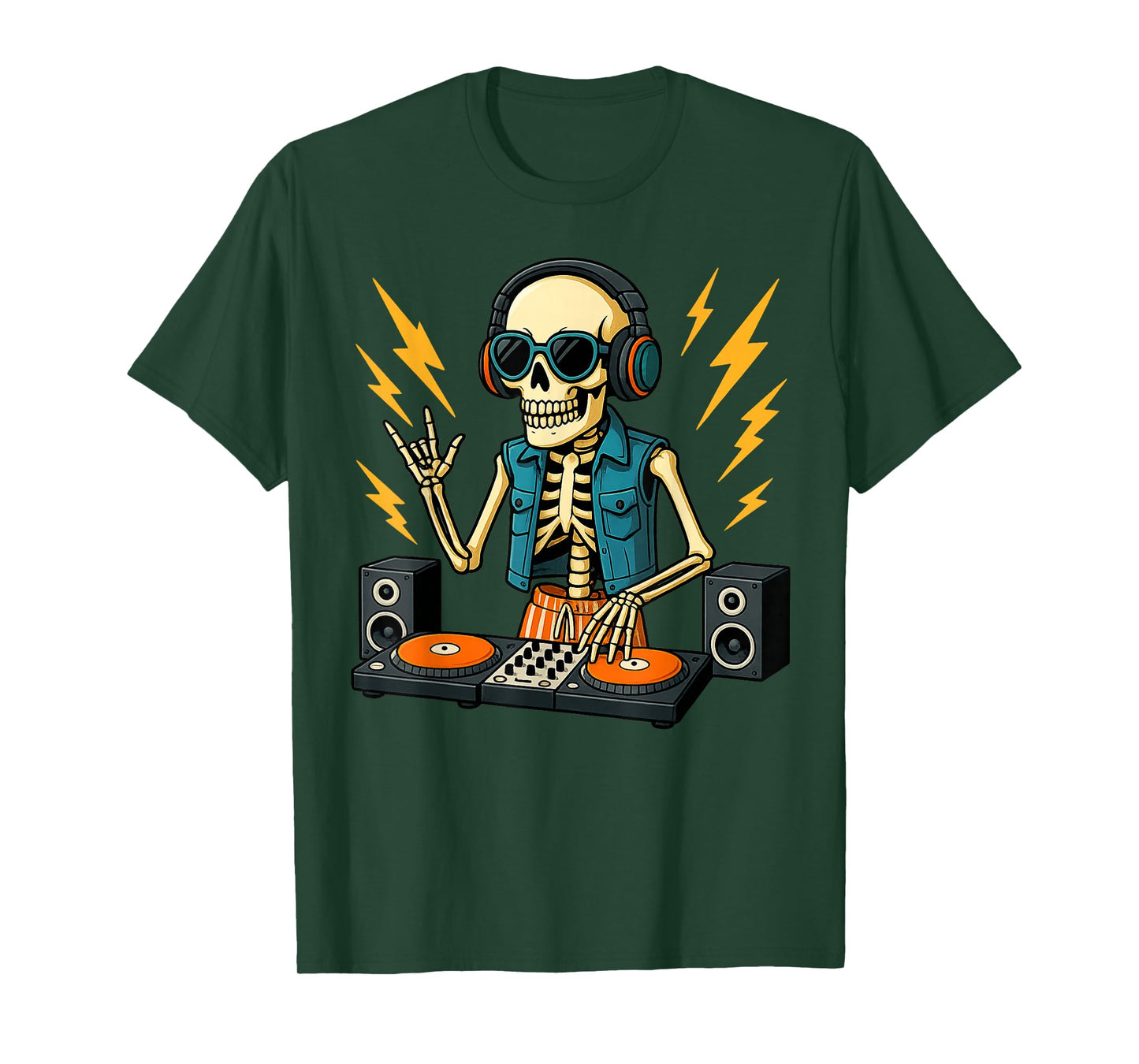 Skeleton DJ Halloween Costume Turntable Music Funny Men Boys T-Shirt