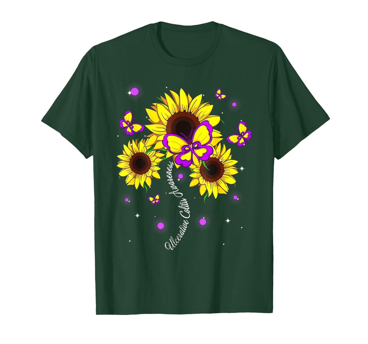 Ulcerative Colitis Awareness Sunflower Butterfly Ribbon T-Shirt