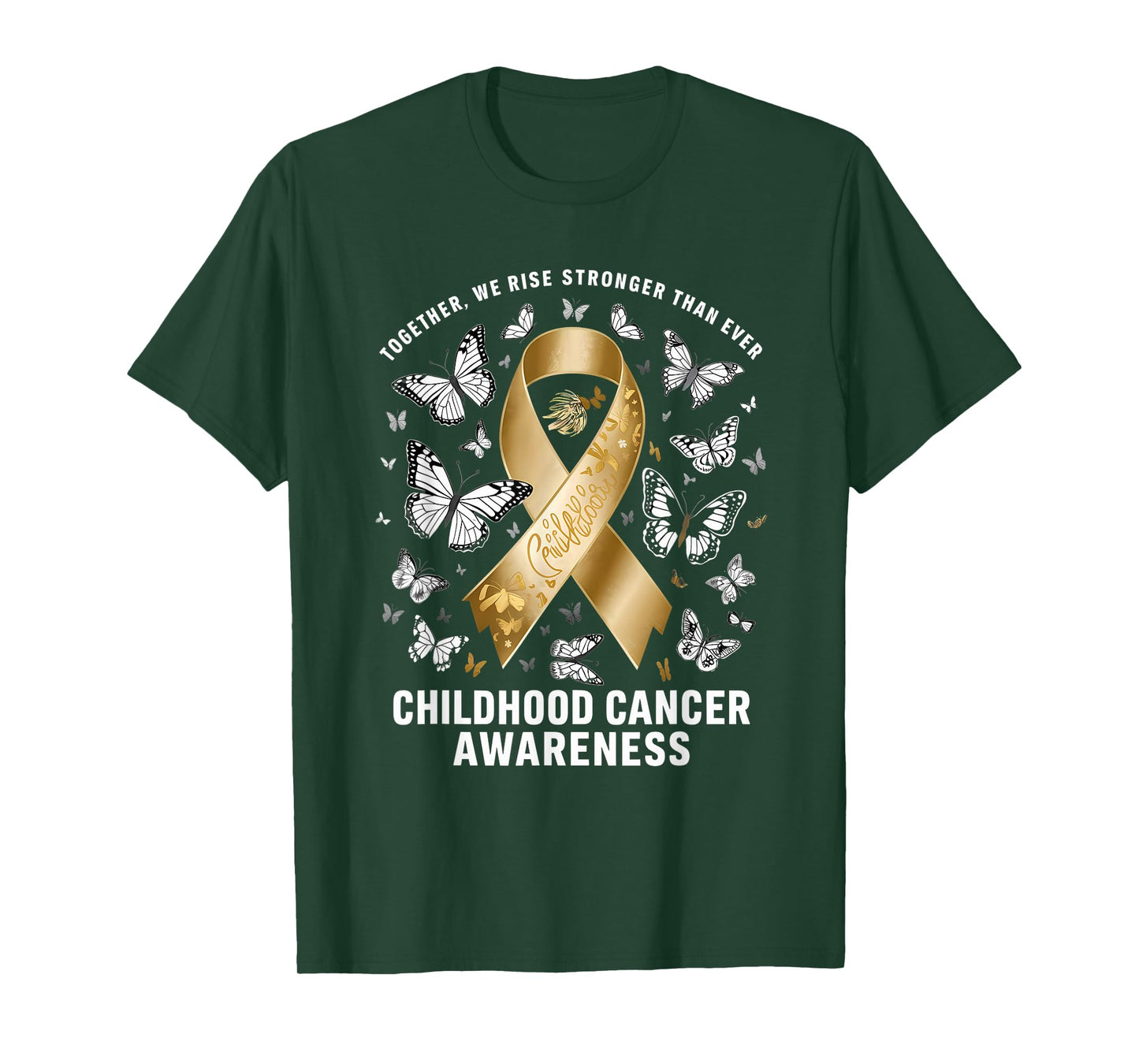 Childhood Cancer Awareness We Rise Stronger Gold Ribbon T-Shirt